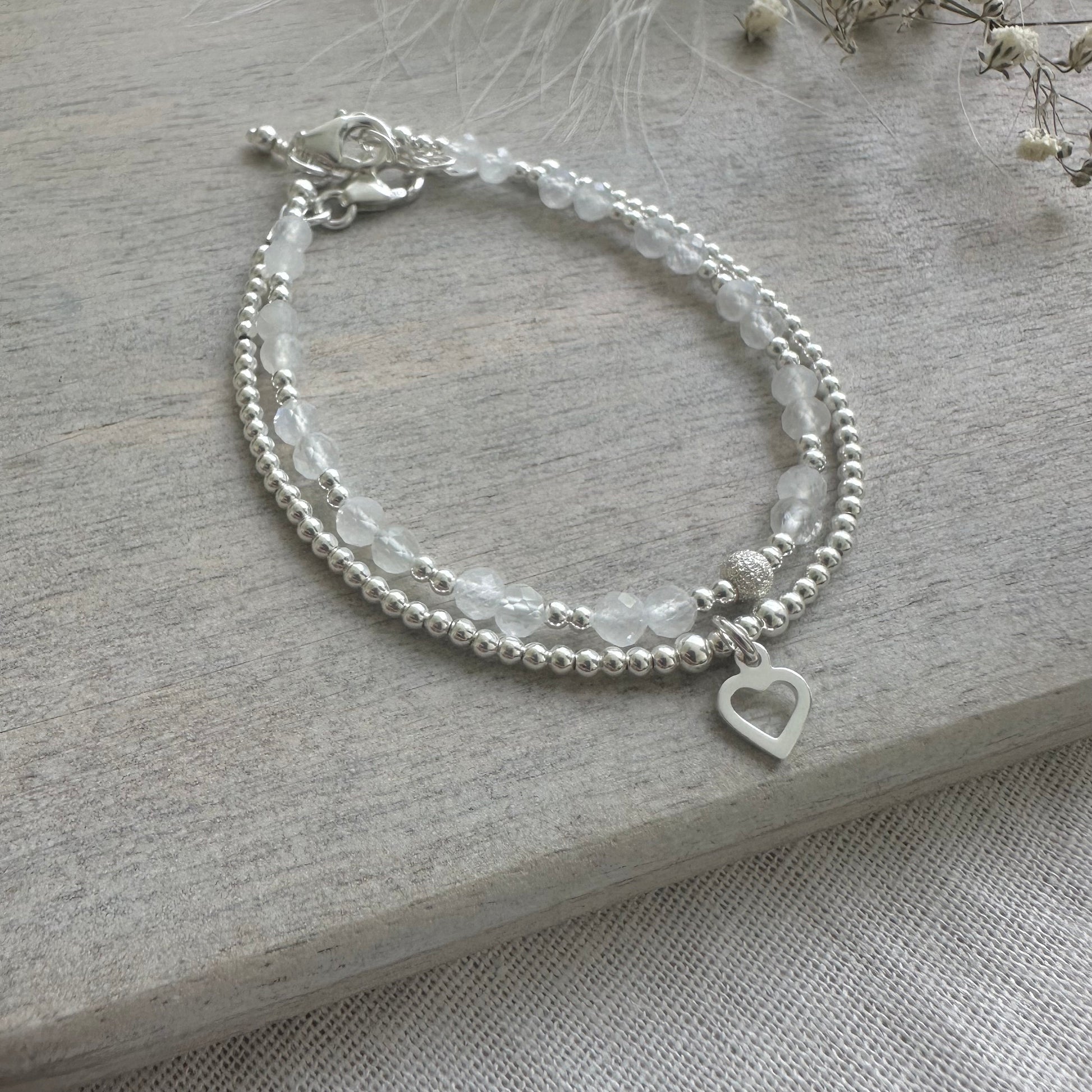 Moonstone Bracelet Set made with June Birthstone and Sterling Silver, June Birthday Gift for Women