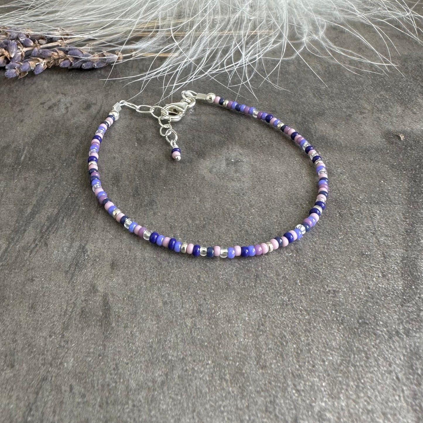 Thin Purple Bracelet with seed beads Shades of Purple
