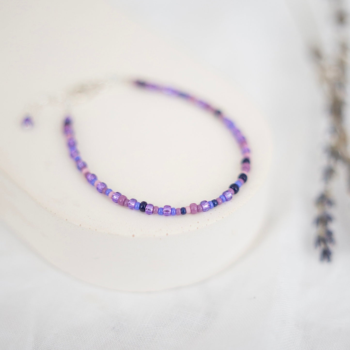 Thin Purple Bracelet with seed beads Shades of Purple