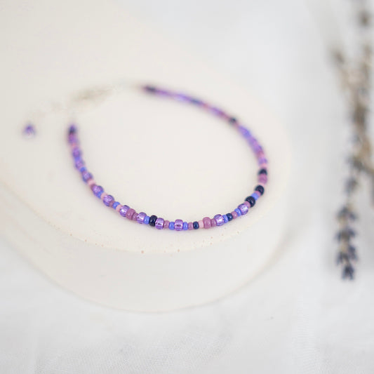 Thin Purple Bracelet with seed beads Shades of Purple
