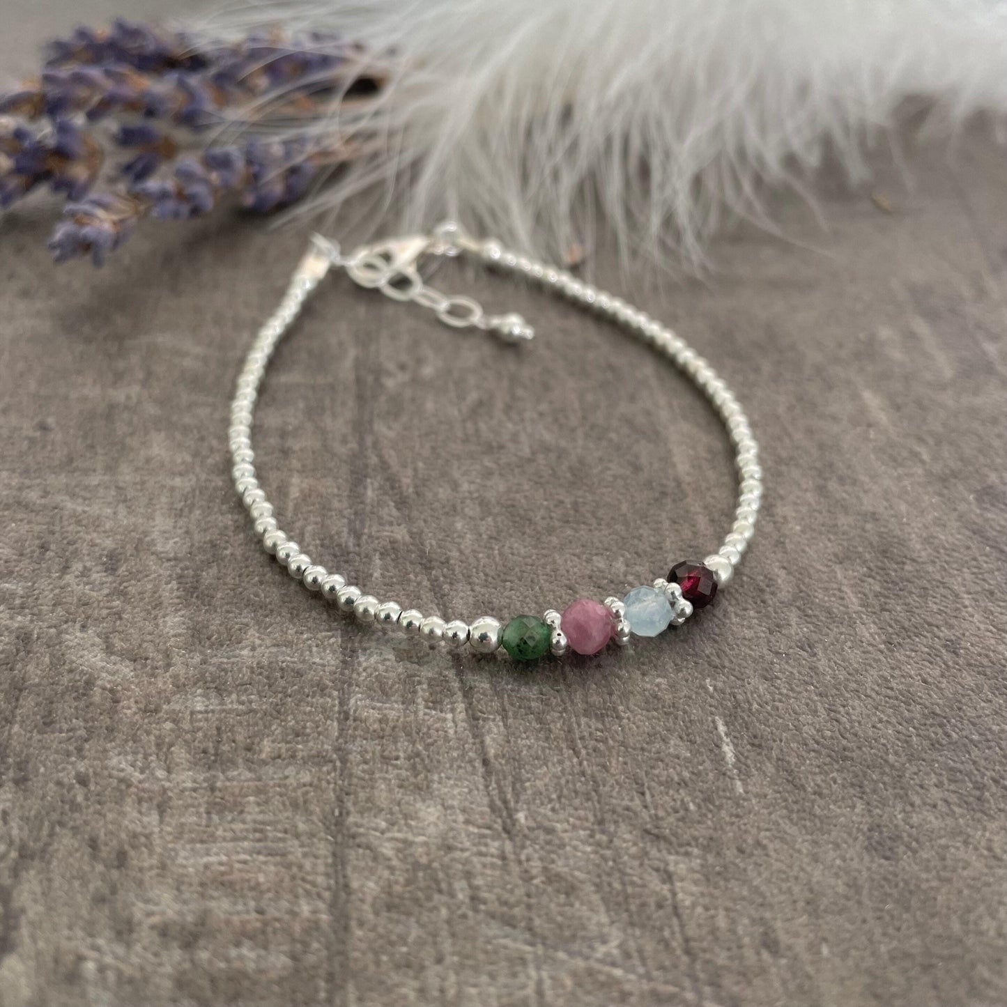 Memorial Birthstone Jewellery, Personalised Family Bracelet Sterling Silver Bracelet with Family Birthstones