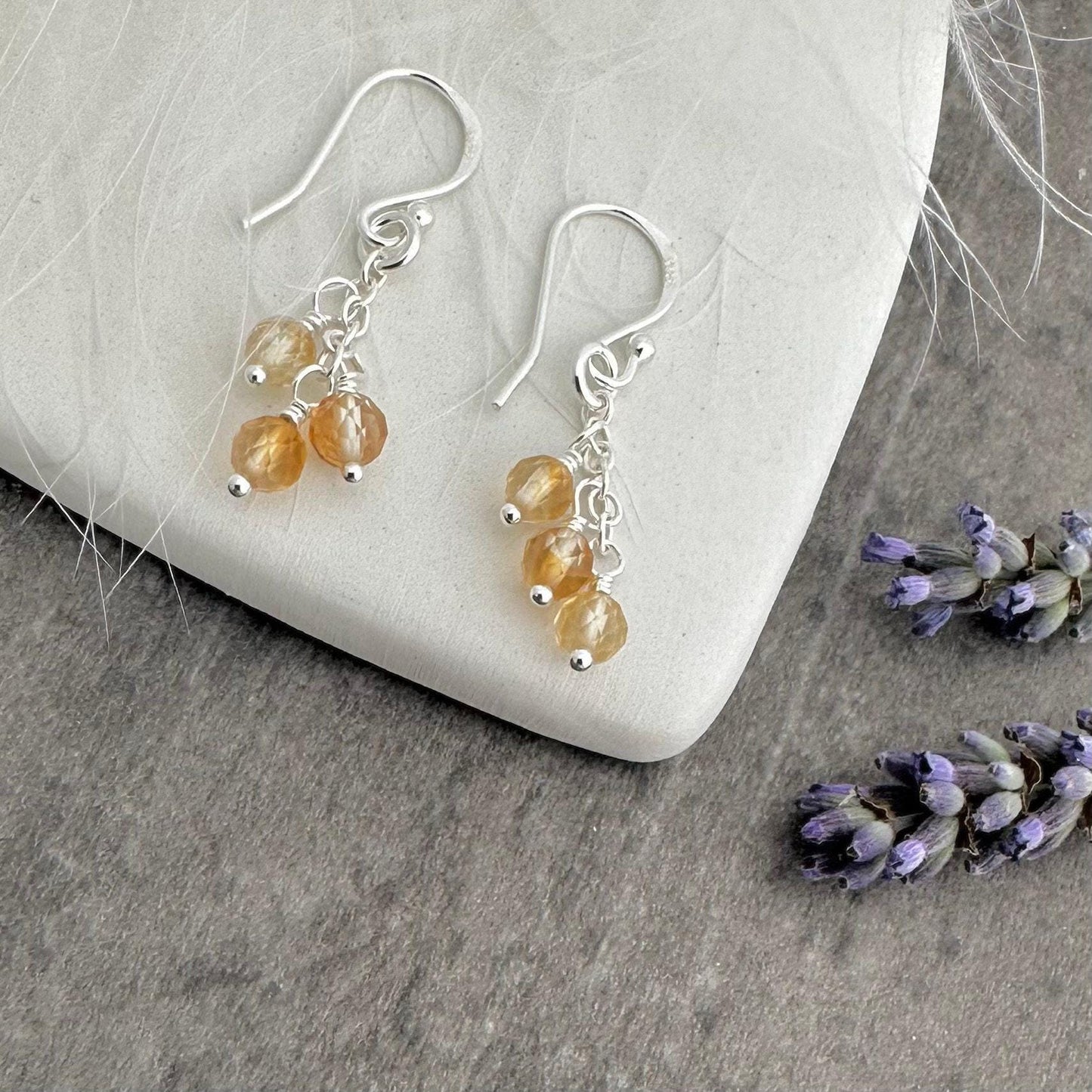 Sterling Silver Citrine November Birthstone Earrings, Cascade Earrings