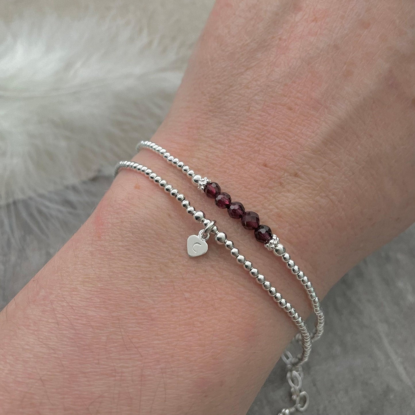 Personalised Garnet Bracelet Set, January Birthstone Jewellery