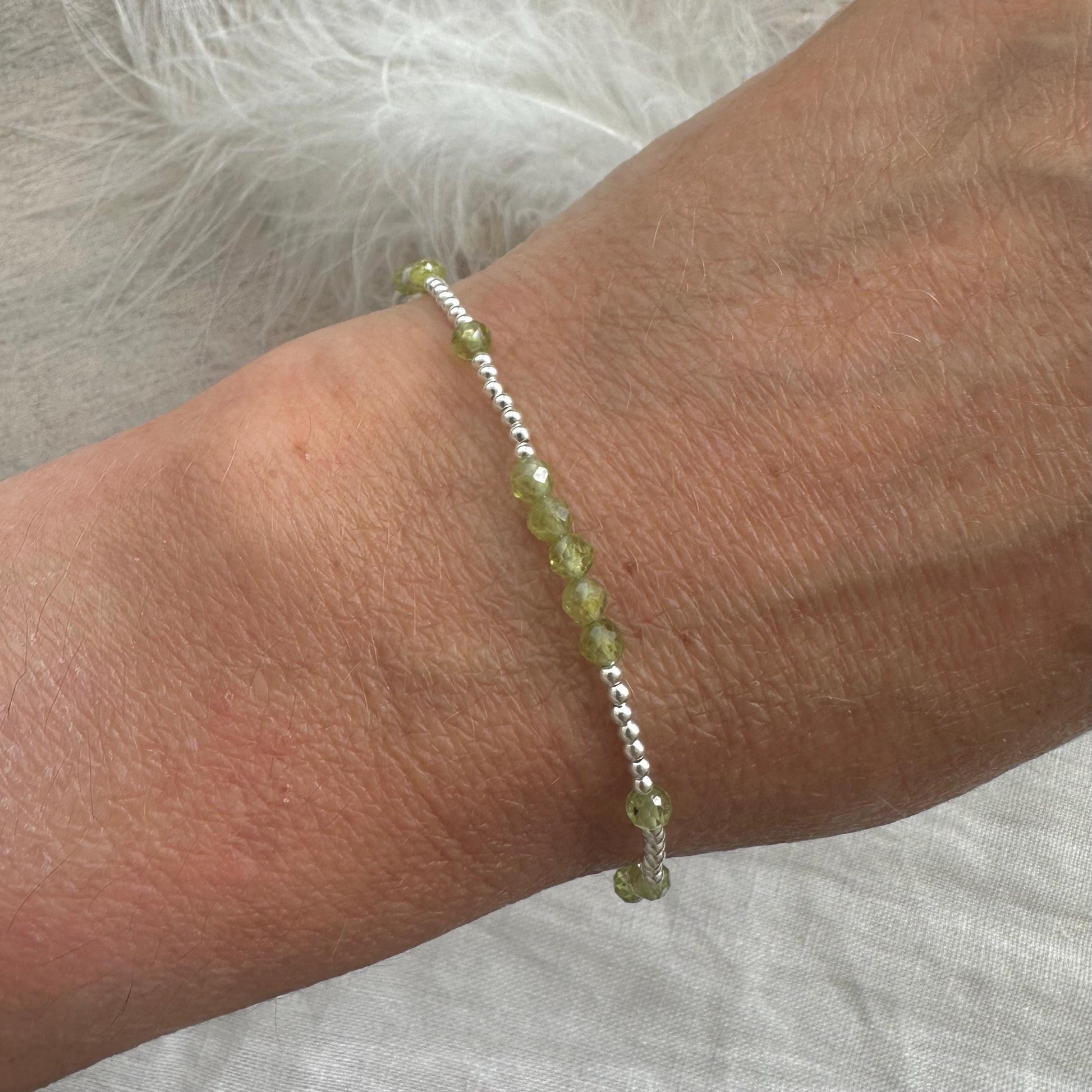 Dainty Peridot Bracelet in Sterling Silver, August Birthstone