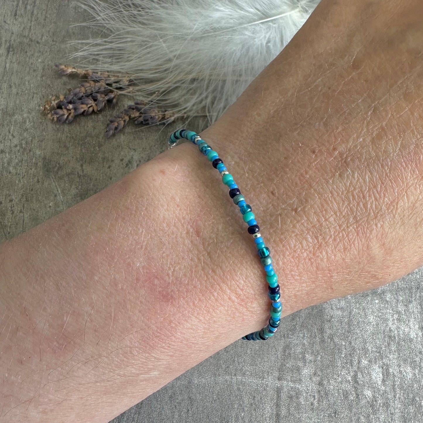 Thin Blue Bracelet with seed beads Shades of Blue