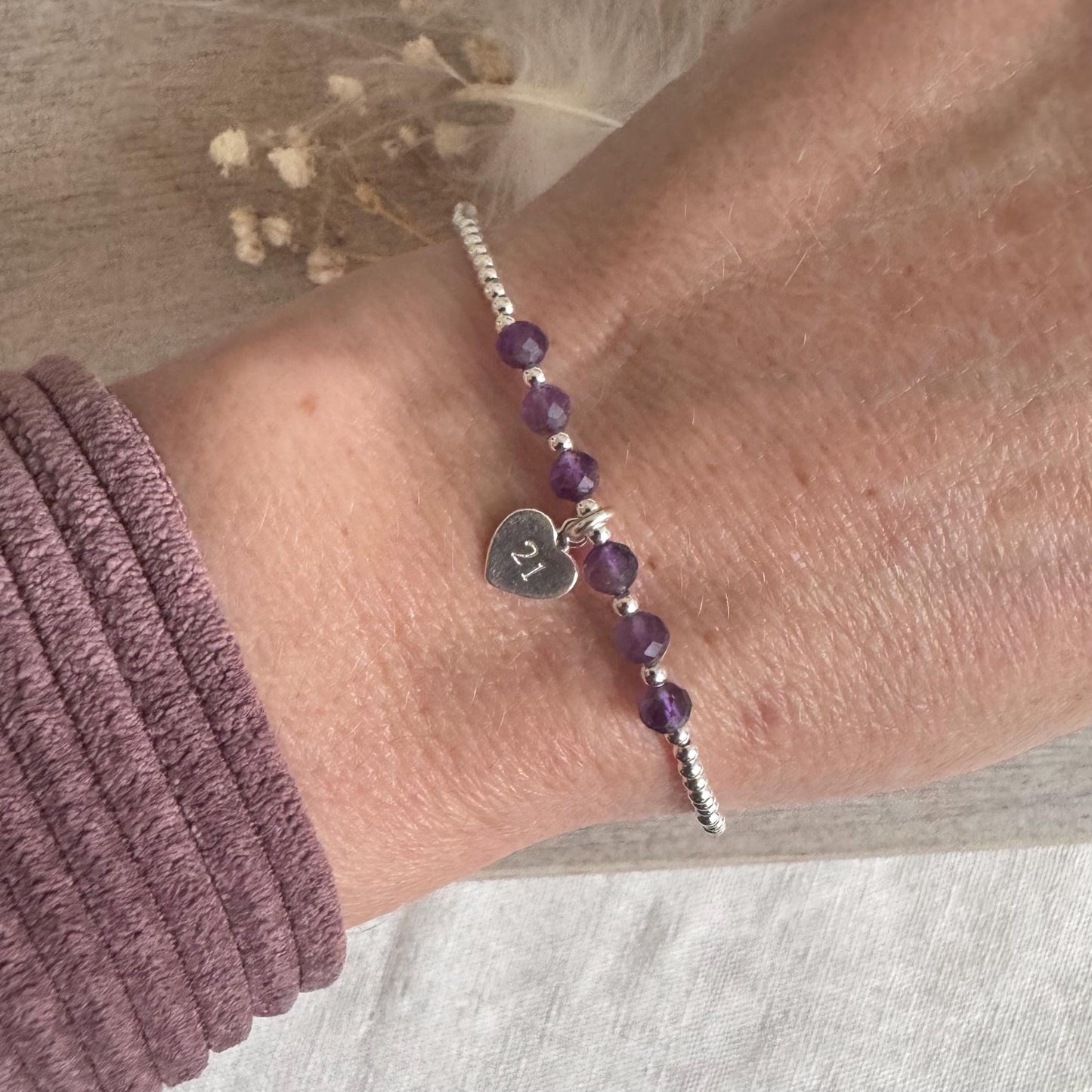 Amethyst Bracelet for Milestone Birthday, February Birthstone Jewellery in Sterling Silver, For 16th 18th 21st 30th 40th 50th 60th birthday