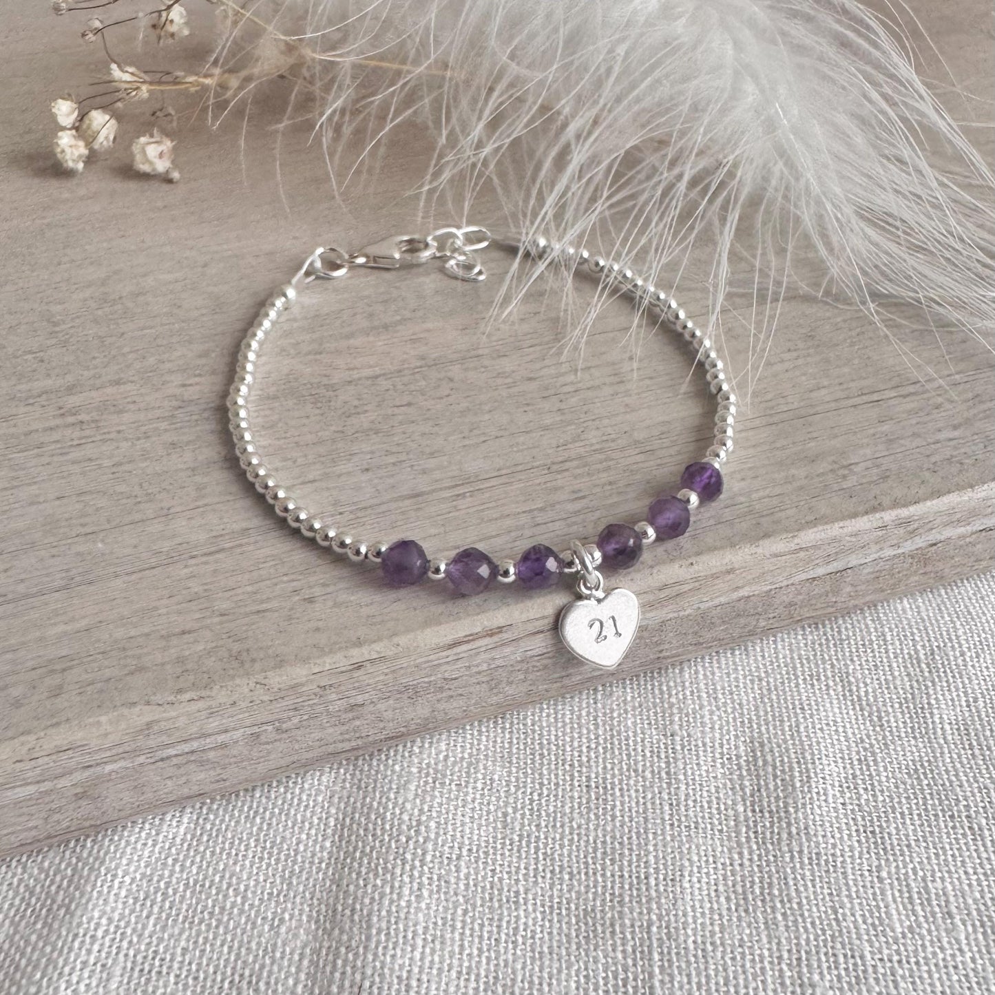 Amethyst Bracelet for Milestone Birthday, February Birthstone Jewellery in Sterling Silver, For 16th 18th 21st 30th 40th 50th 60th birthday