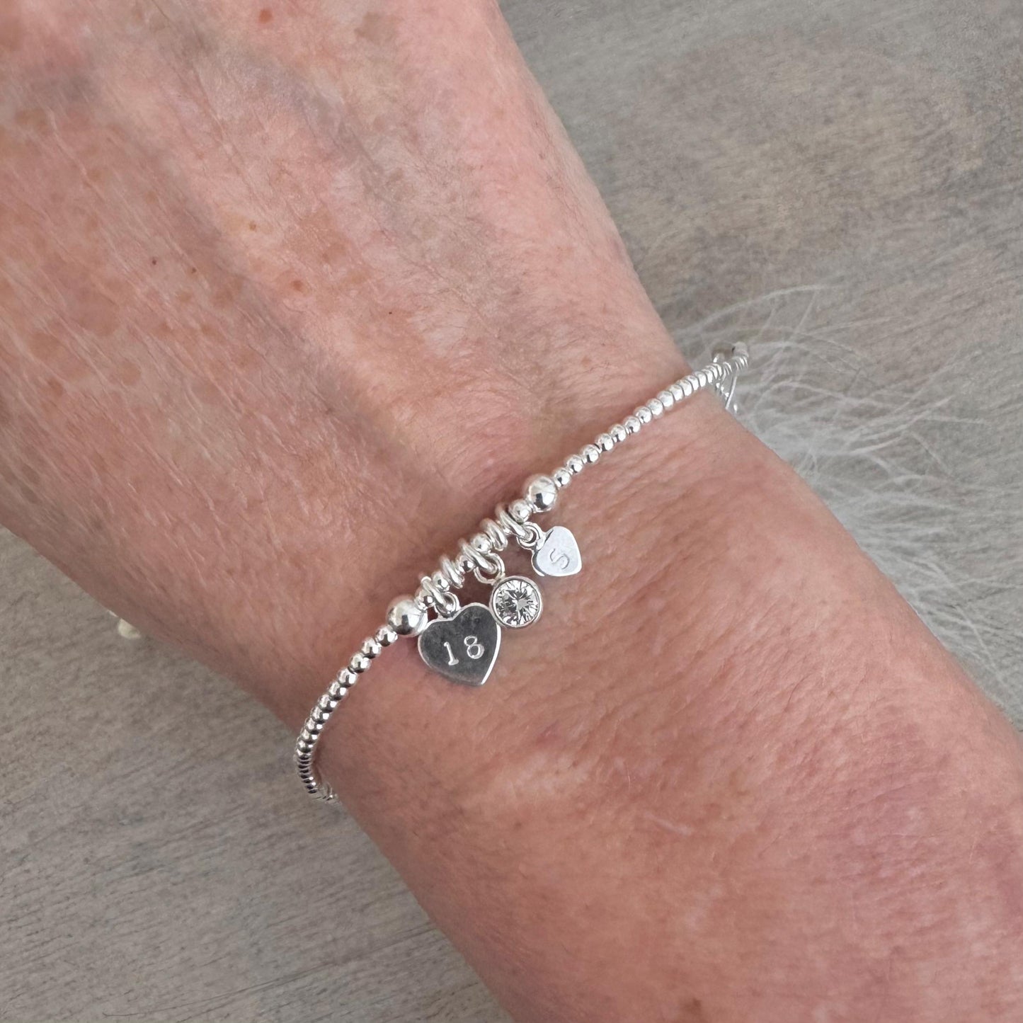 April Birthstone Bracelet for Milestone Birthday, Personalised Initial & Age in Sterling Silver for 16th 18th 21st 30th 40th or 50th