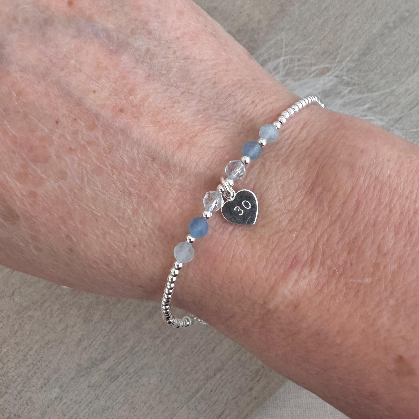 Aquamarine Bracelet for Milestone Birthday, March Birthstone Jewellery in Sterling Silver, For 16th 18th 21st 30th 40th 50th 60th