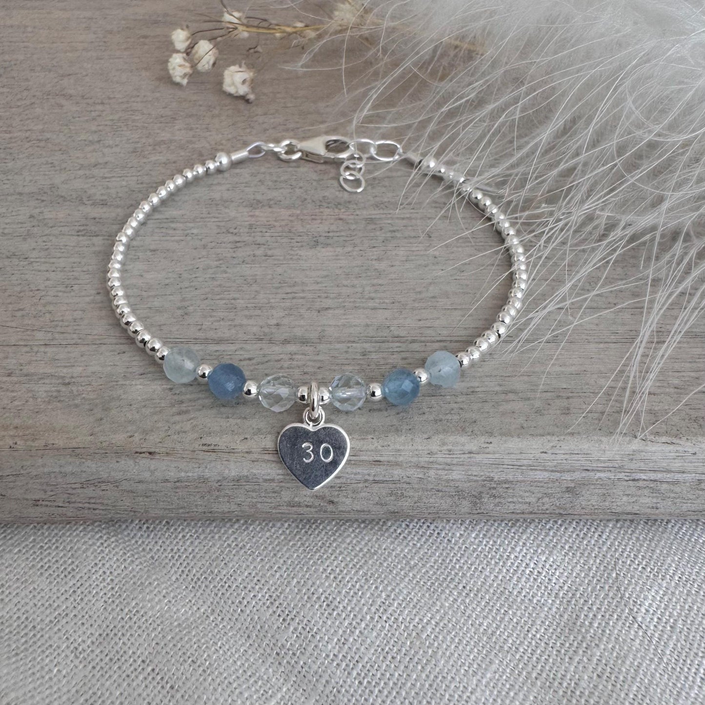 Aquamarine Bracelet for Milestone Birthday, March Birthstone Jewellery in Sterling Silver, For 16th 18th 21st 30th 40th 50th 60th
