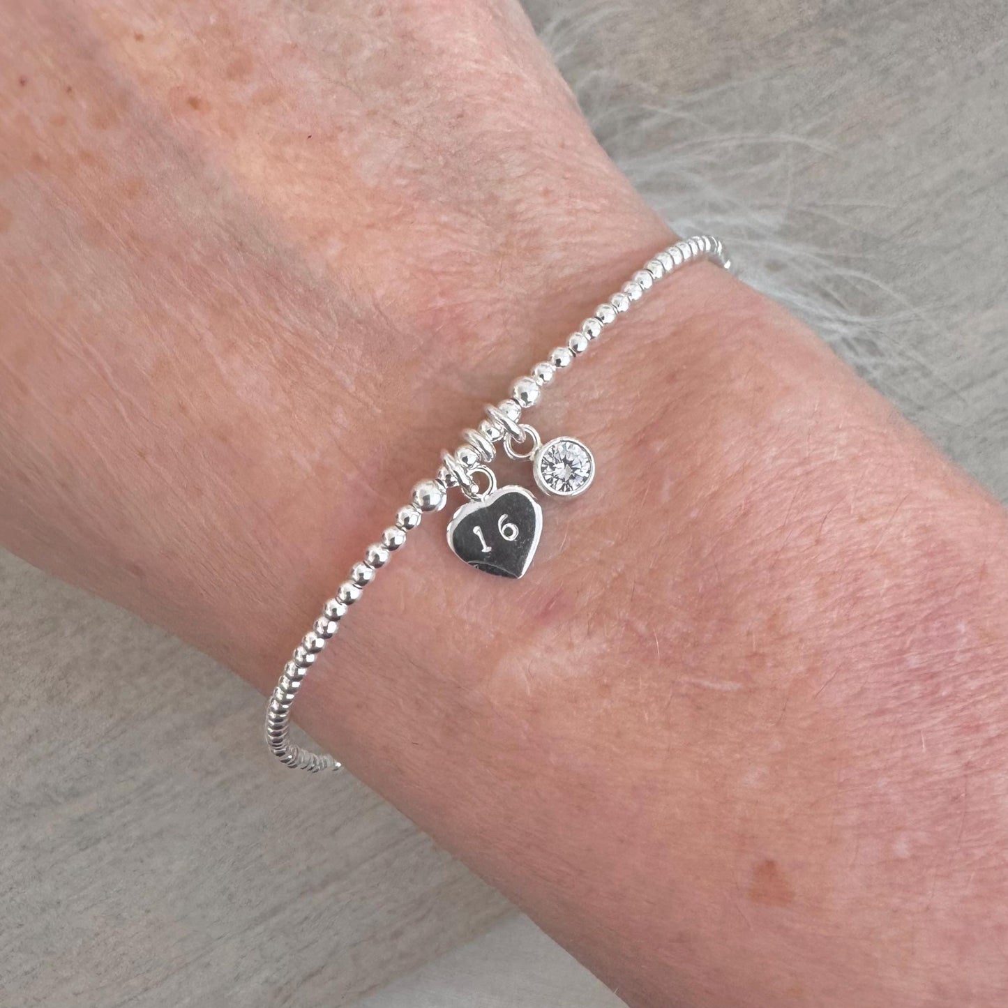 April Birthstone Bracelet, Milestone Birthday Gift with CZ crystal in sterling silver for 16th 18th 21st 30th 40th 50th 60th for women