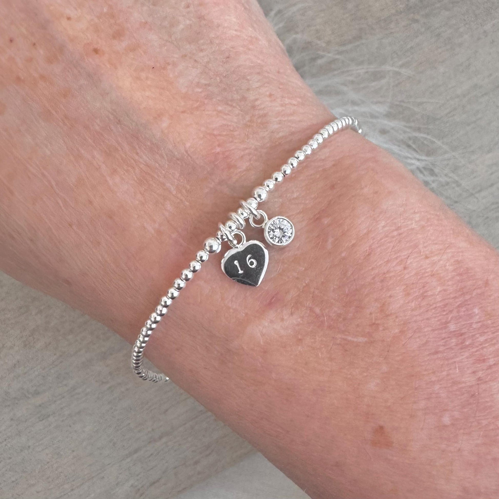 April Birthstone Bracelet, Milestone Birthday Gift with CZ crystal in sterling silver for 16th 18th 21st 30th 40th 50th 60th for women