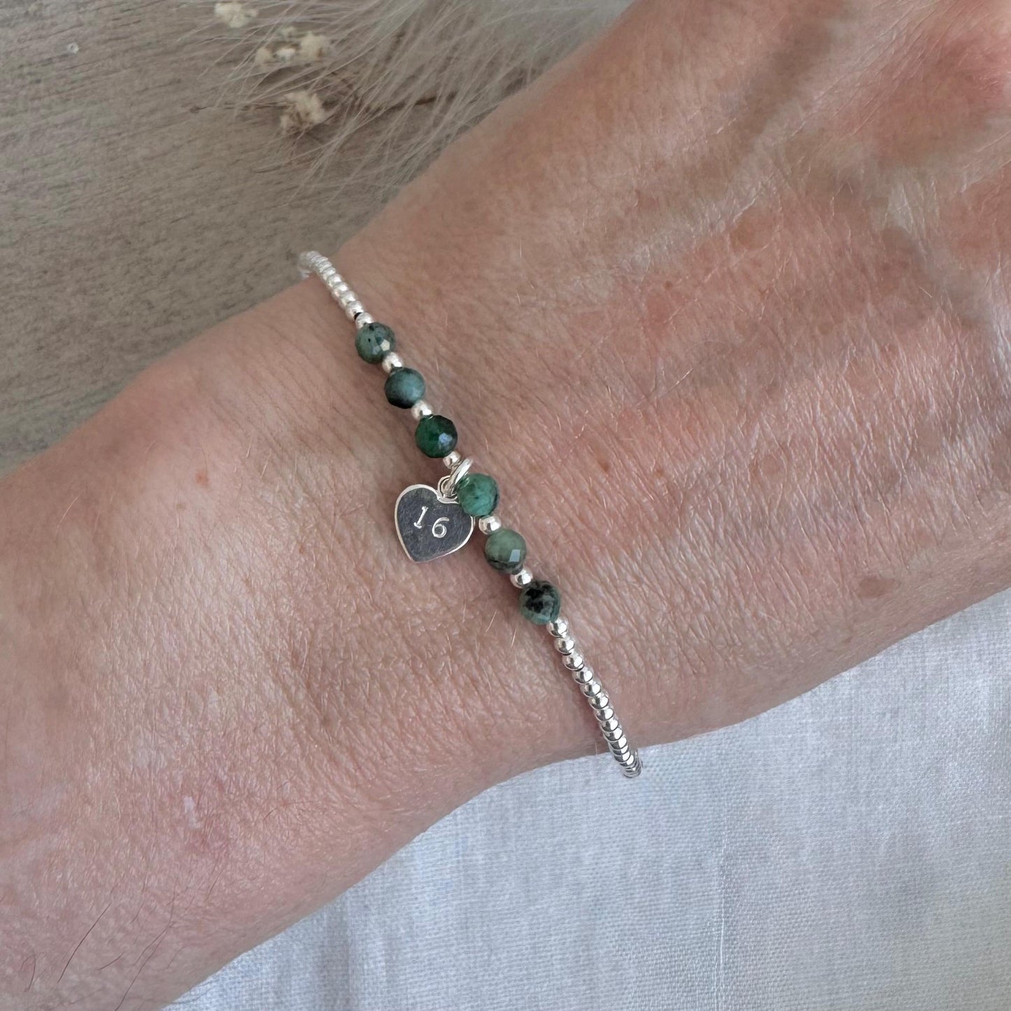 Emerald Bracelet for Milestone Birthday, May Birthstone Jewellery in Sterling Silver, For 16th 18th 21st 30th 40th 50th 60th