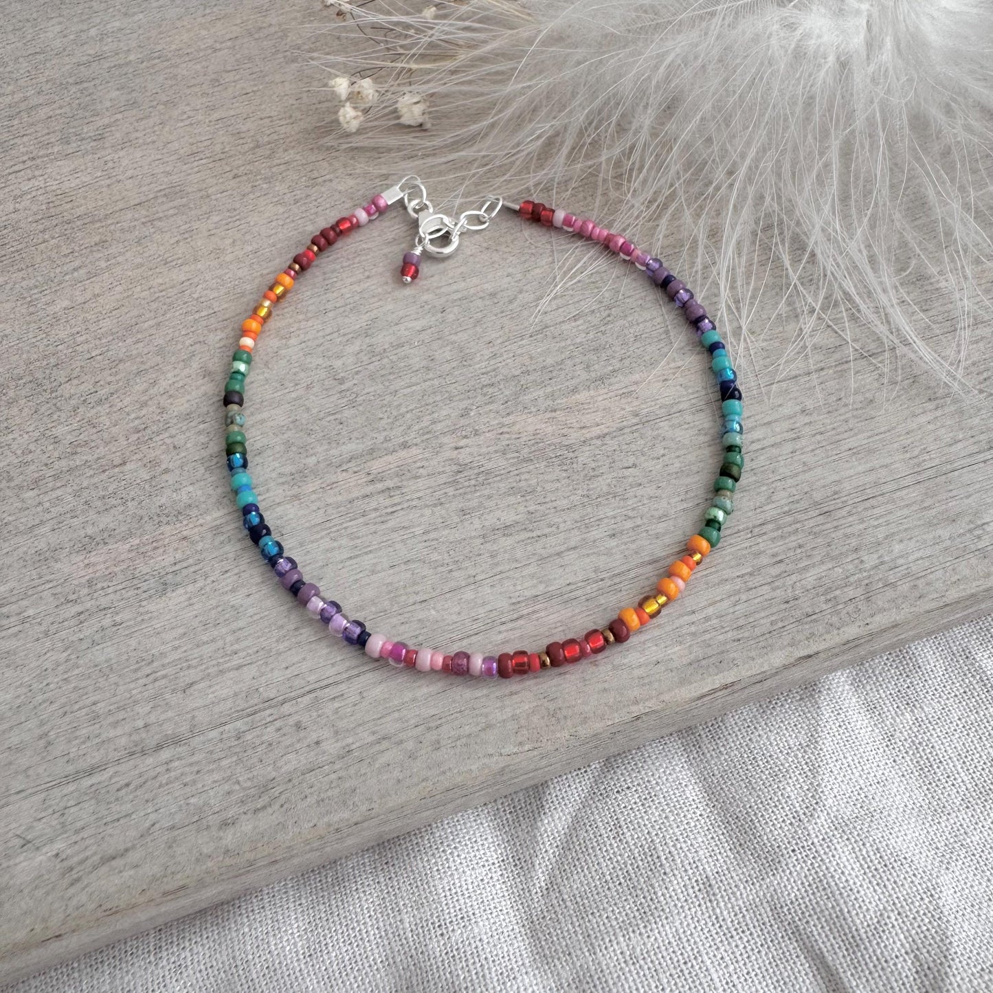 Thin Ombre Rainbow Anklet with seed beads rainbow colours