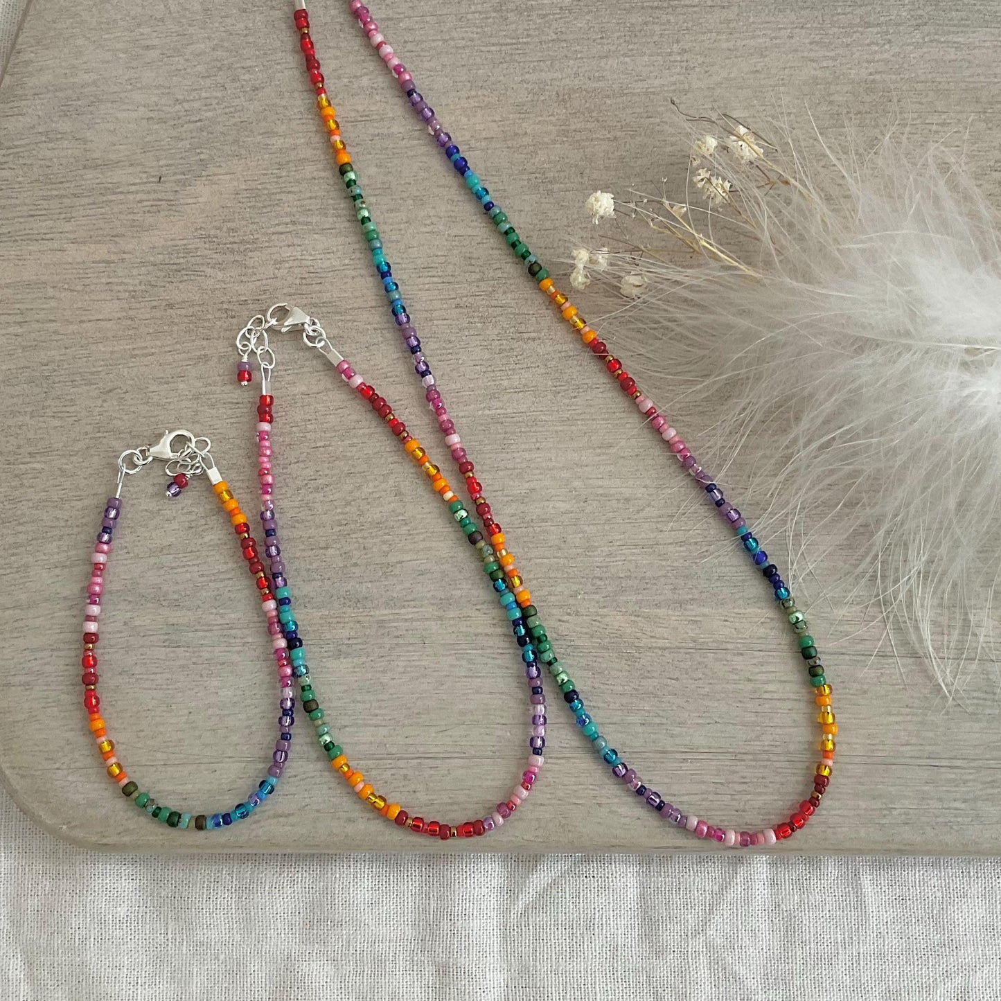 Thin Ombre Rainbow Anklet with seed beads rainbow colours