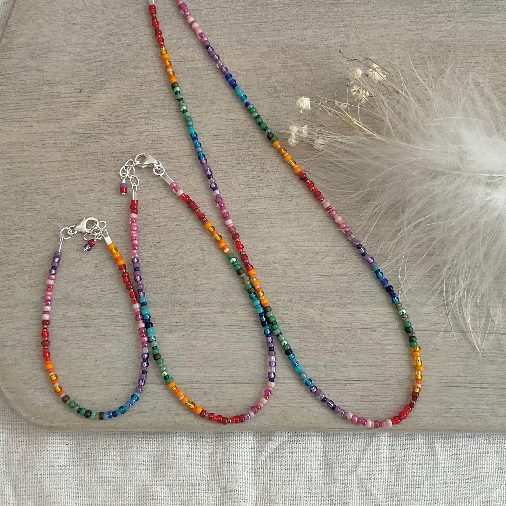 Thin Ombre Rainbow Anklet with seed beads rainbow colours