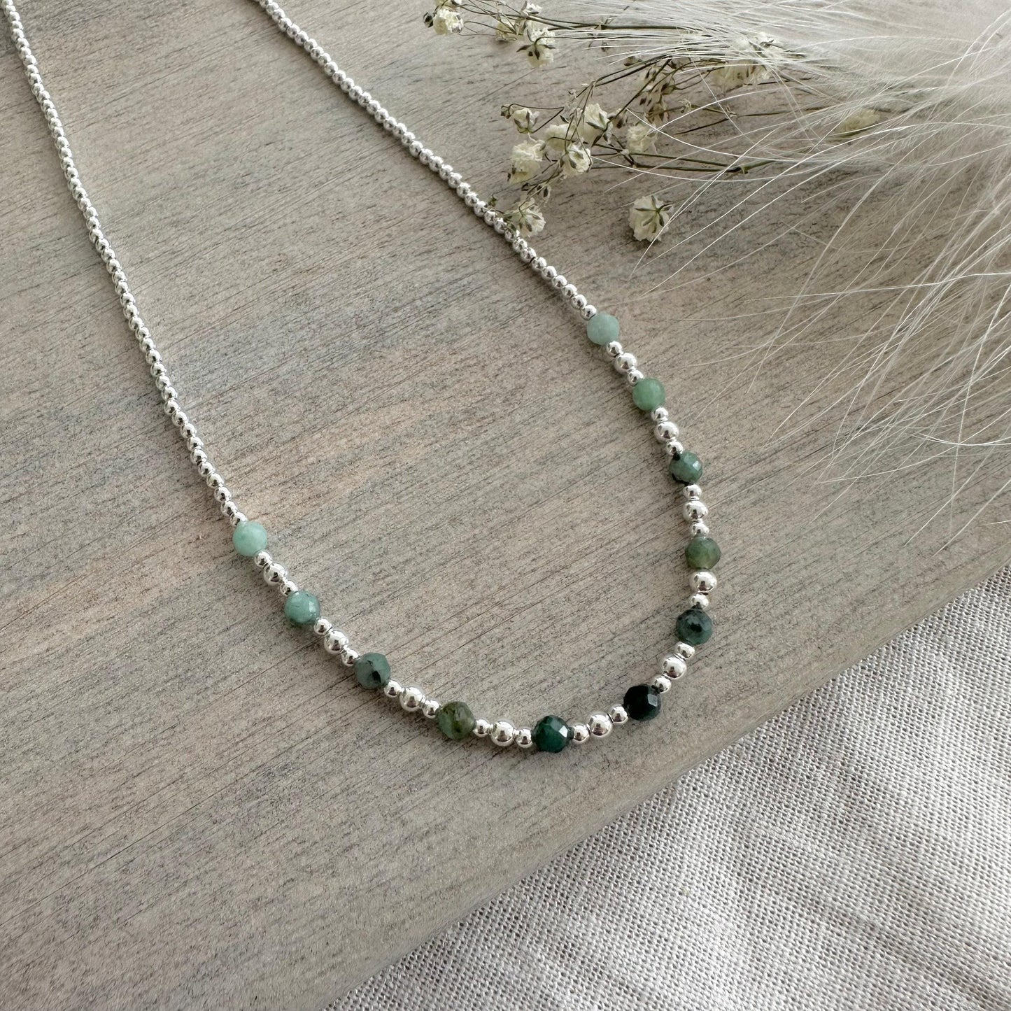 Green Emerald Necklace, May birthstone Taurus gifts in sterling silver