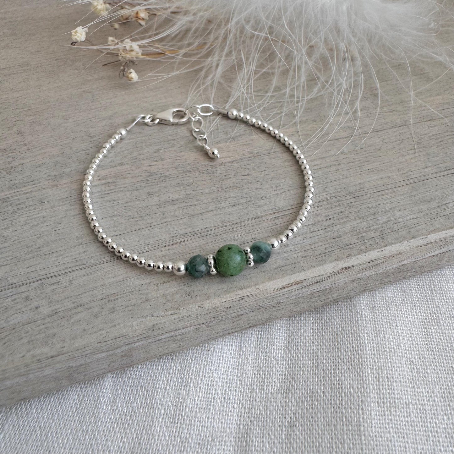 Emerald & Zoisite Bracelet, May Birthstone