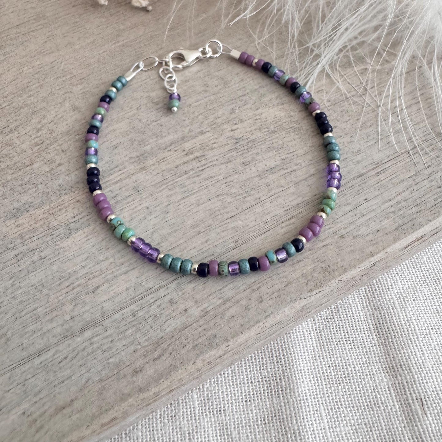 Seed Bead Bracelet Teal Aqua Purple