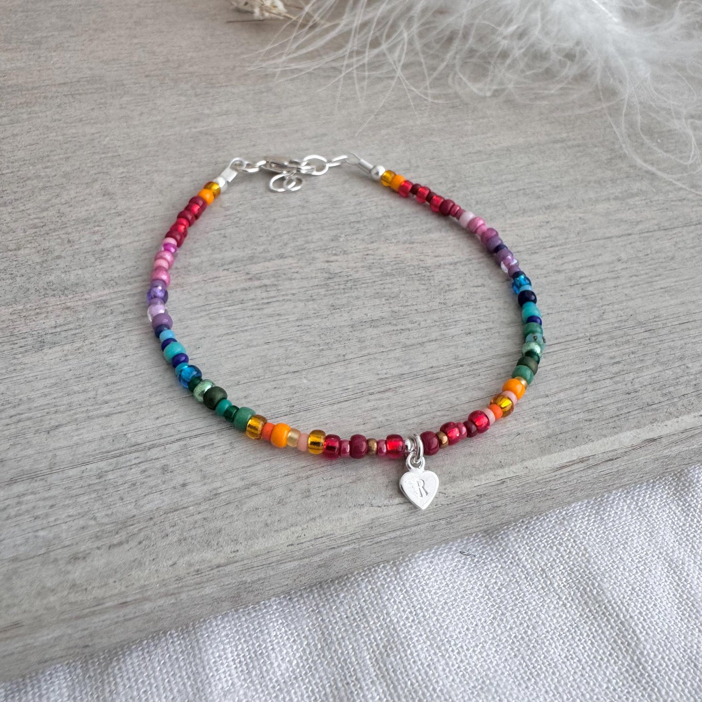 Personalised Rainbow Bracelet with seed beads rainbow colours