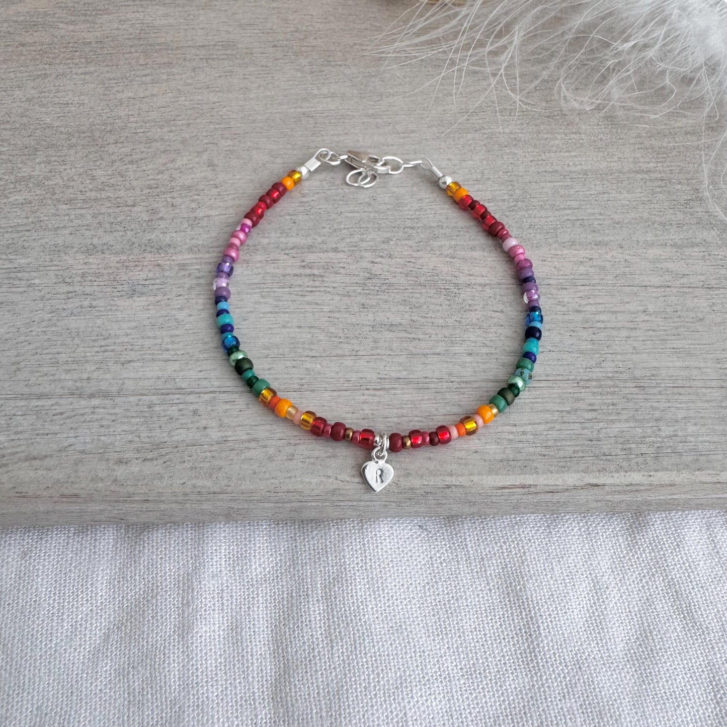 Personalised Rainbow Bracelet with seed beads rainbow colours