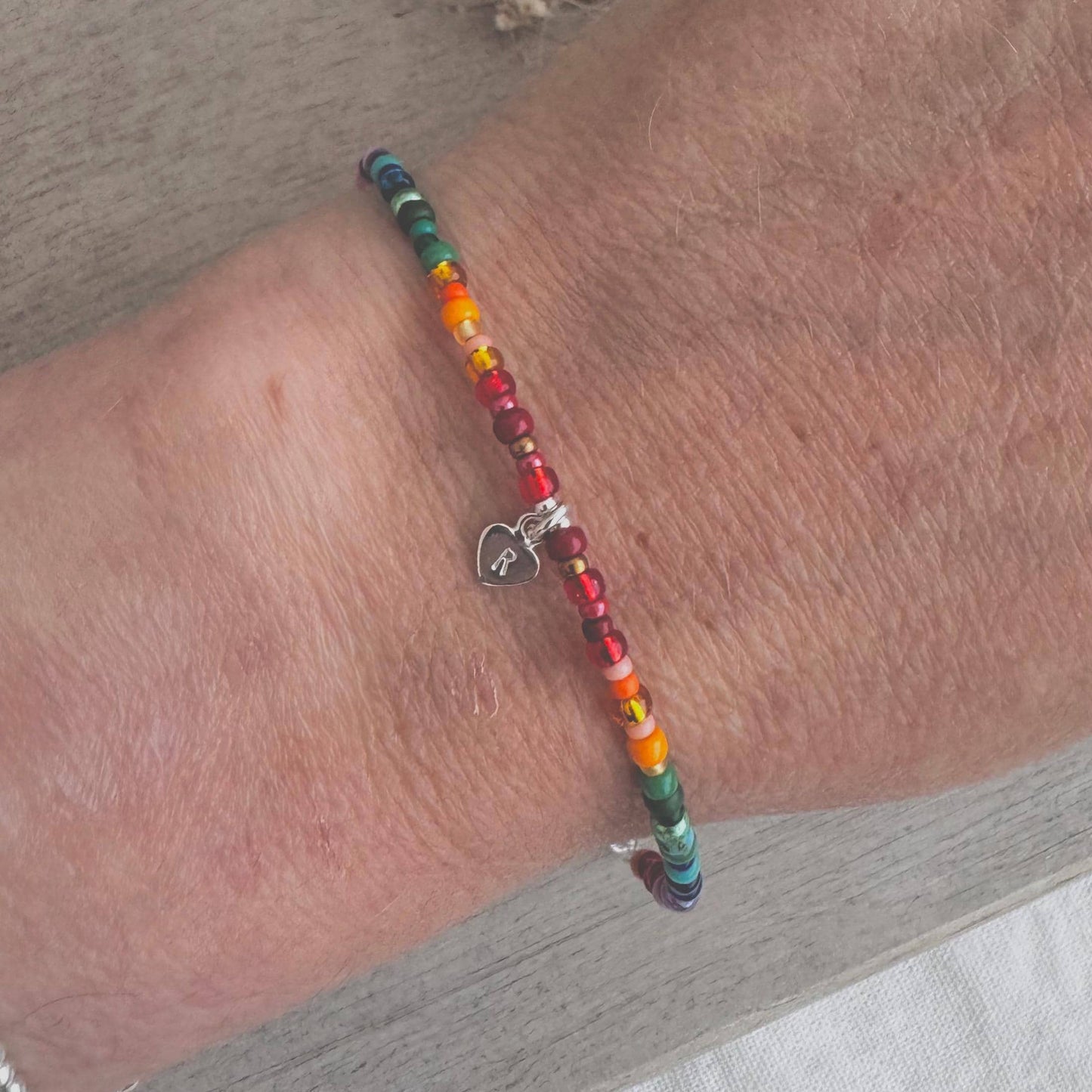 Personalised Rainbow Bracelet with seed beads rainbow colours