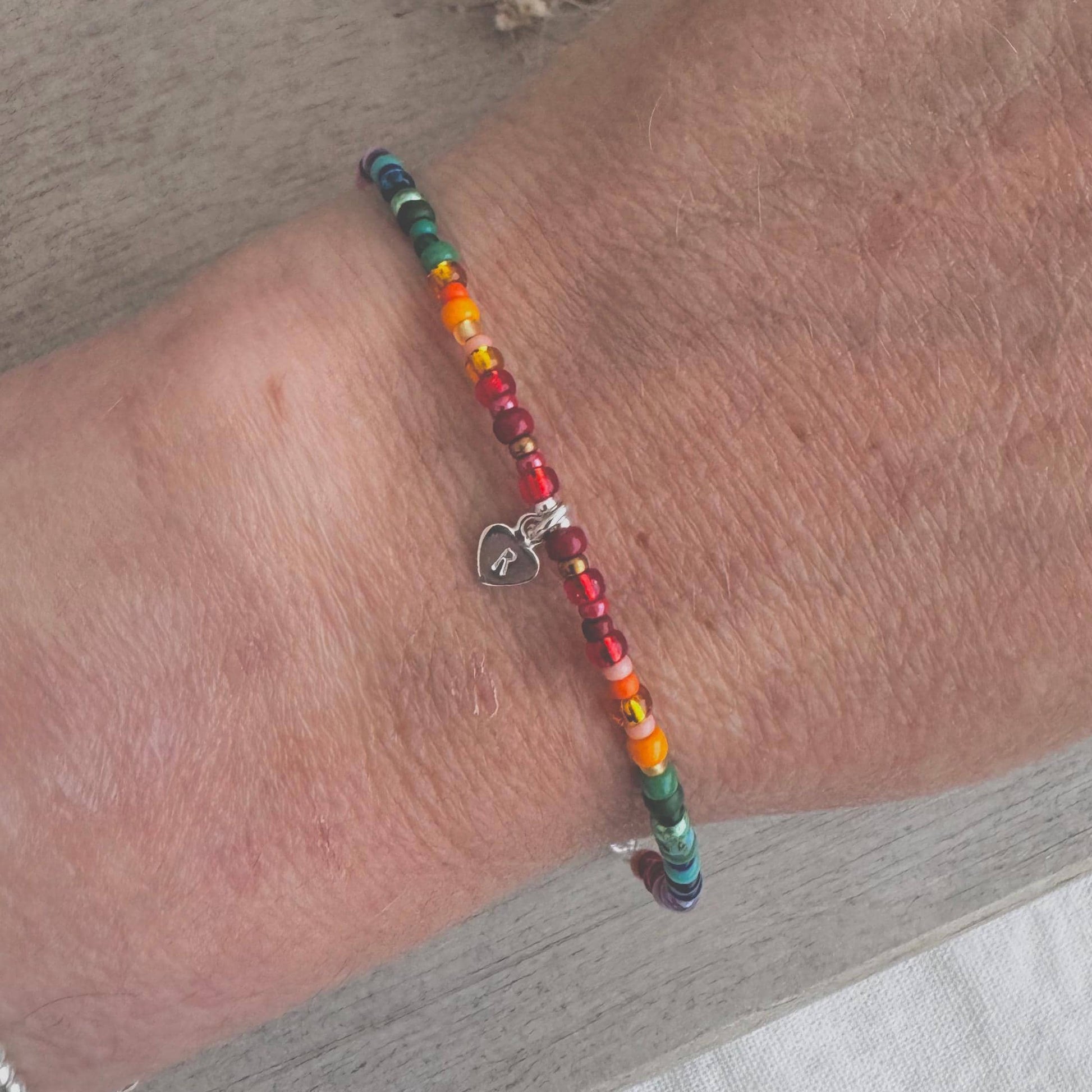 Personalised Rainbow Bracelet with seed beads rainbow colours