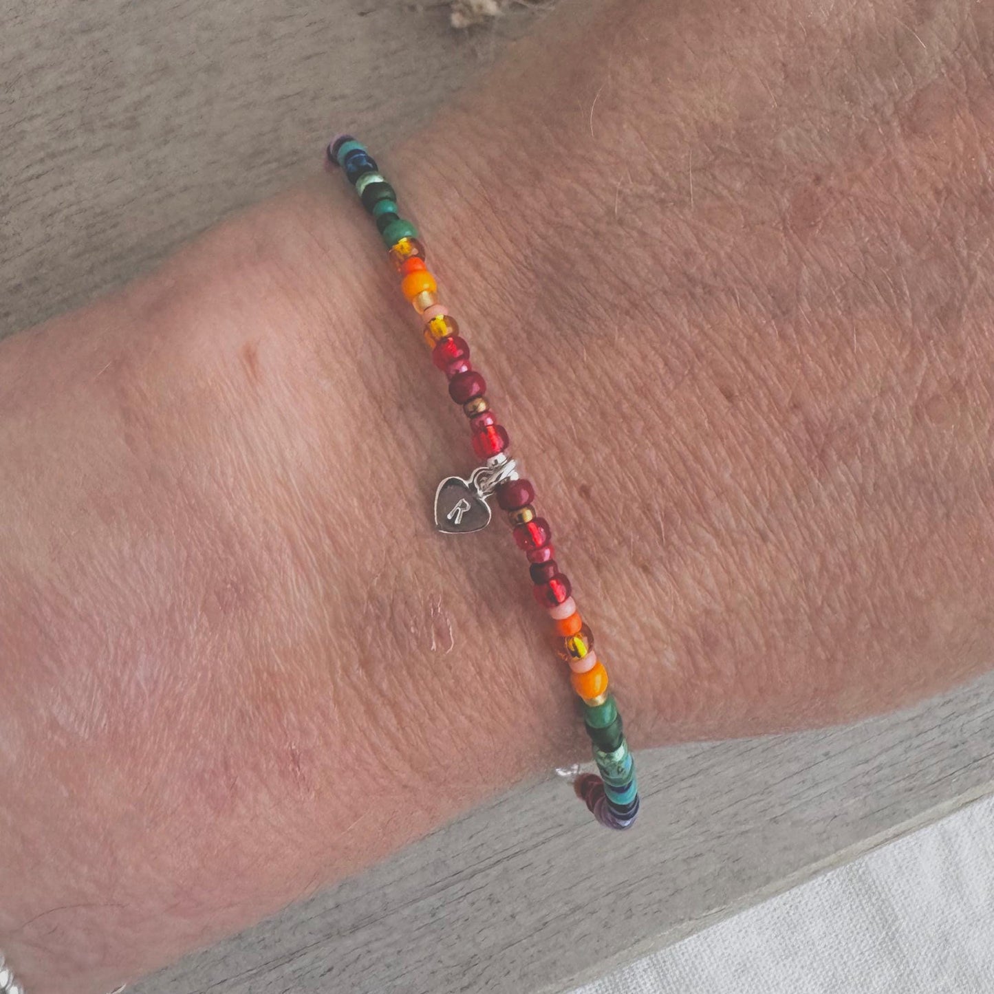 Personalised Rainbow Bracelet with seed beads rainbow colours