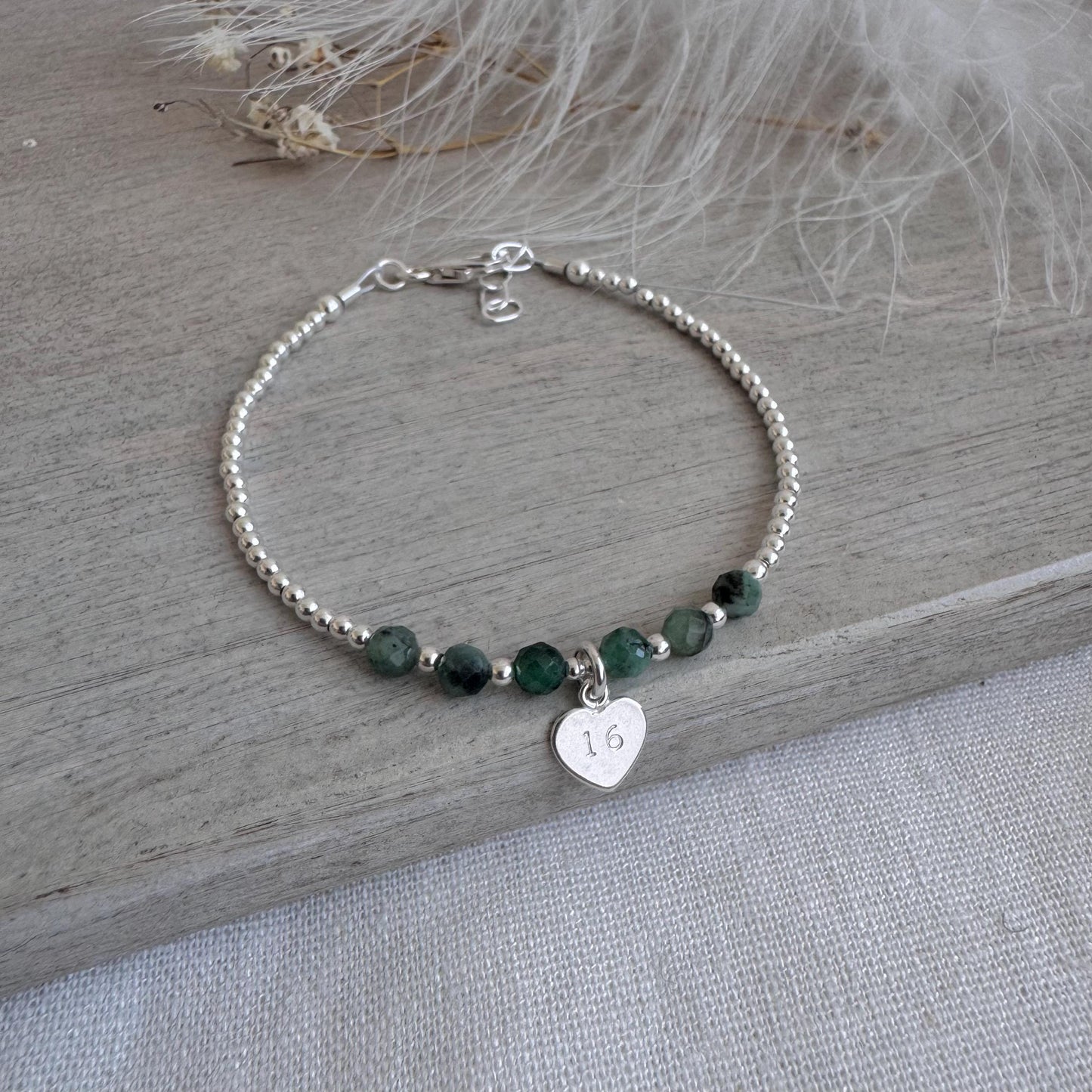 Emerald Bracelet for Milestone Birthday, May Birthstone Jewellery in Sterling Silver