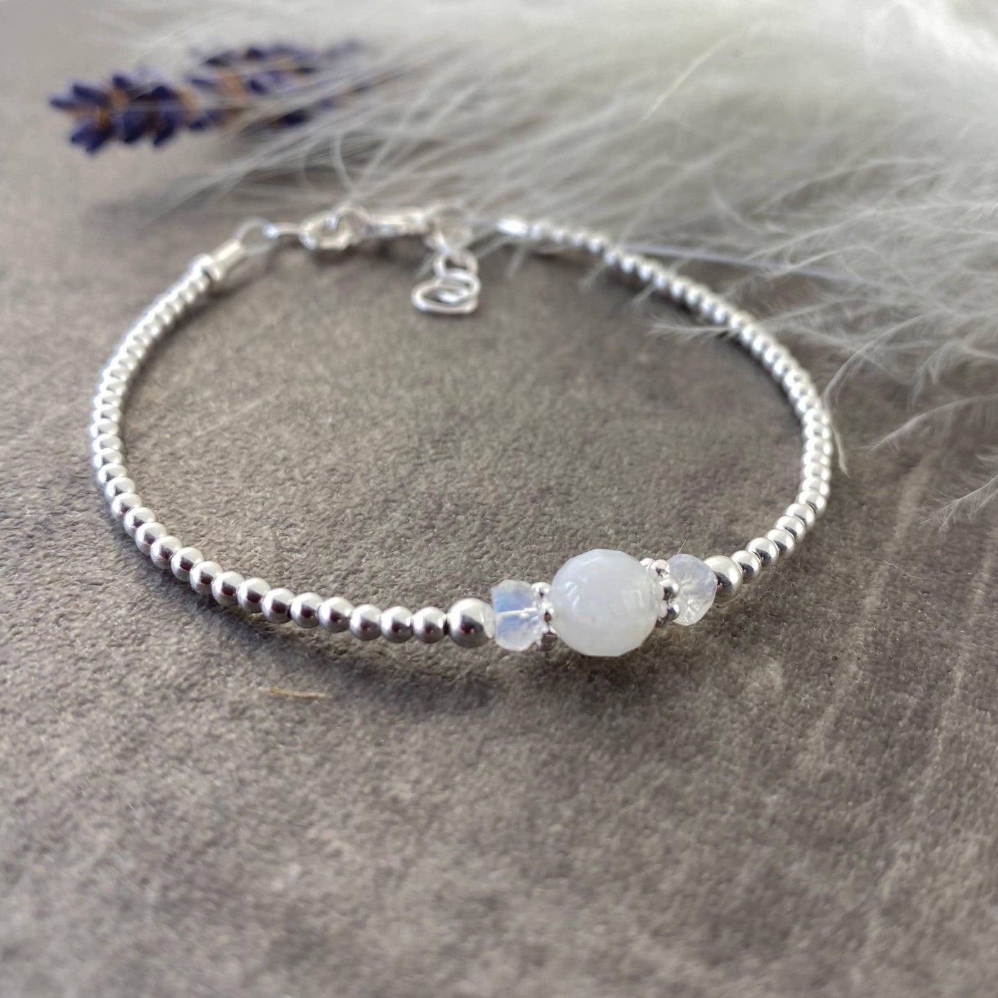 Rainbow Moonstone Bracelet, ,Dainty June Birthstone Bracelet