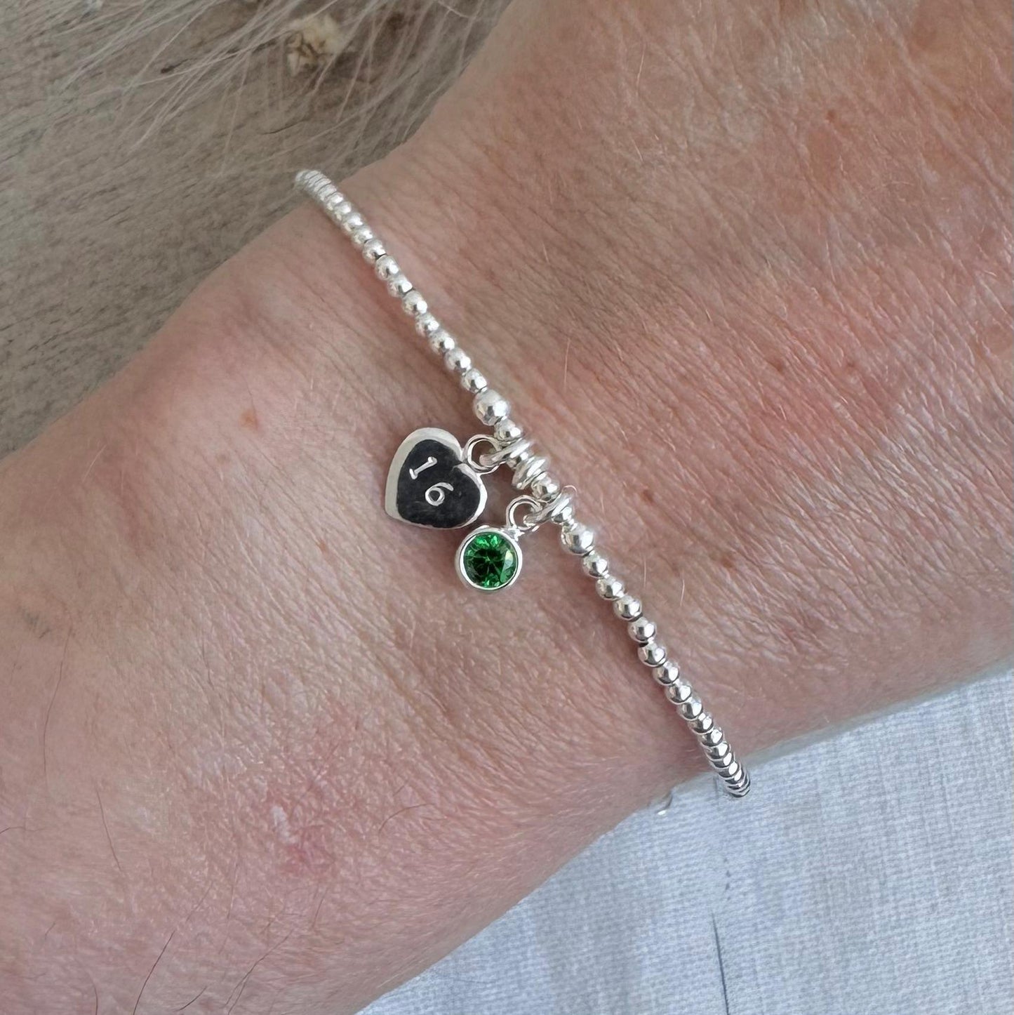 May Birthstone Bracelet, Milestone Birthday Gift with CZ crystal in sterling silver for 16th 18th 21st 30th 40th 50th 60th for women