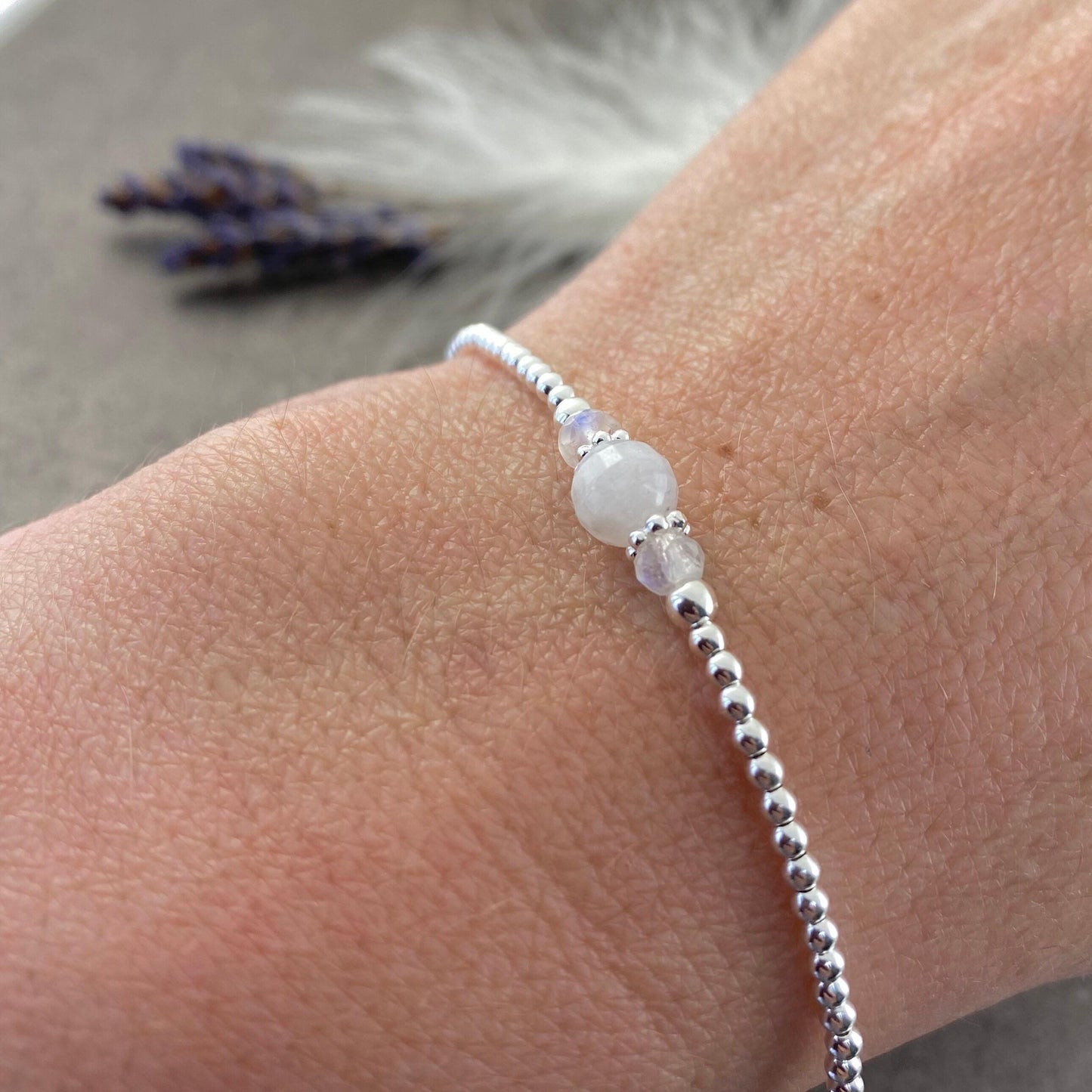 Rainbow Moonstone Bracelet, ,Dainty June Birthstone Bracelet