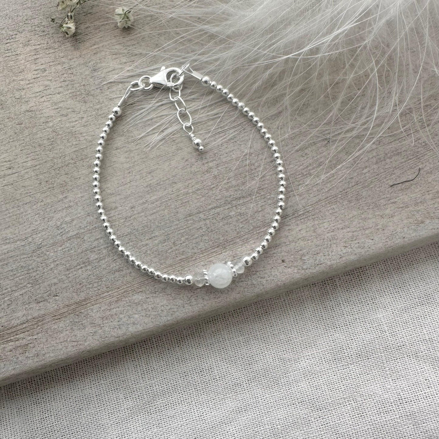 Rainbow Moonstone Bracelet, ,Dainty June Birthstone Bracelet