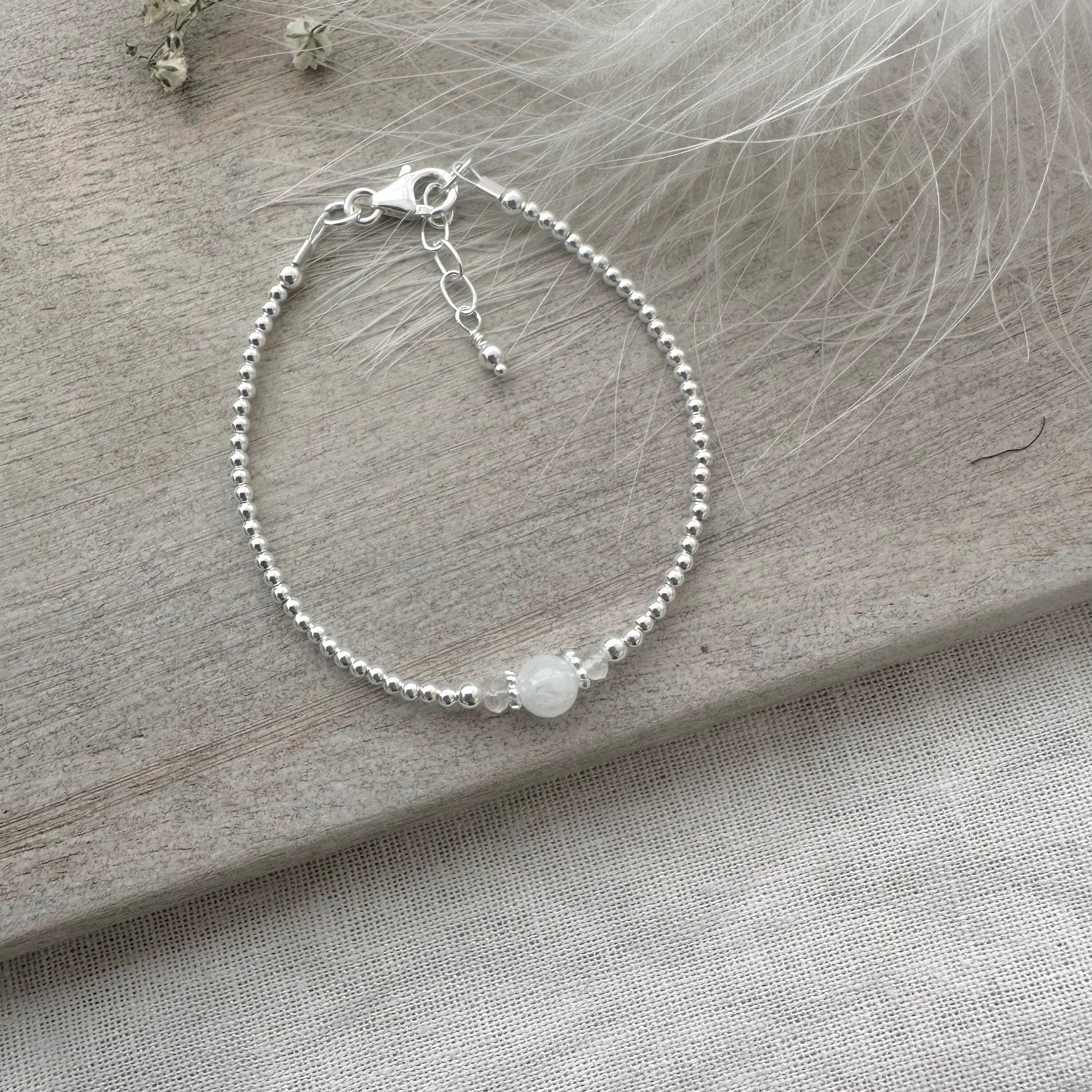 Rainbow Moonstone Bracelet, ,Dainty June Birthstone Bracelet