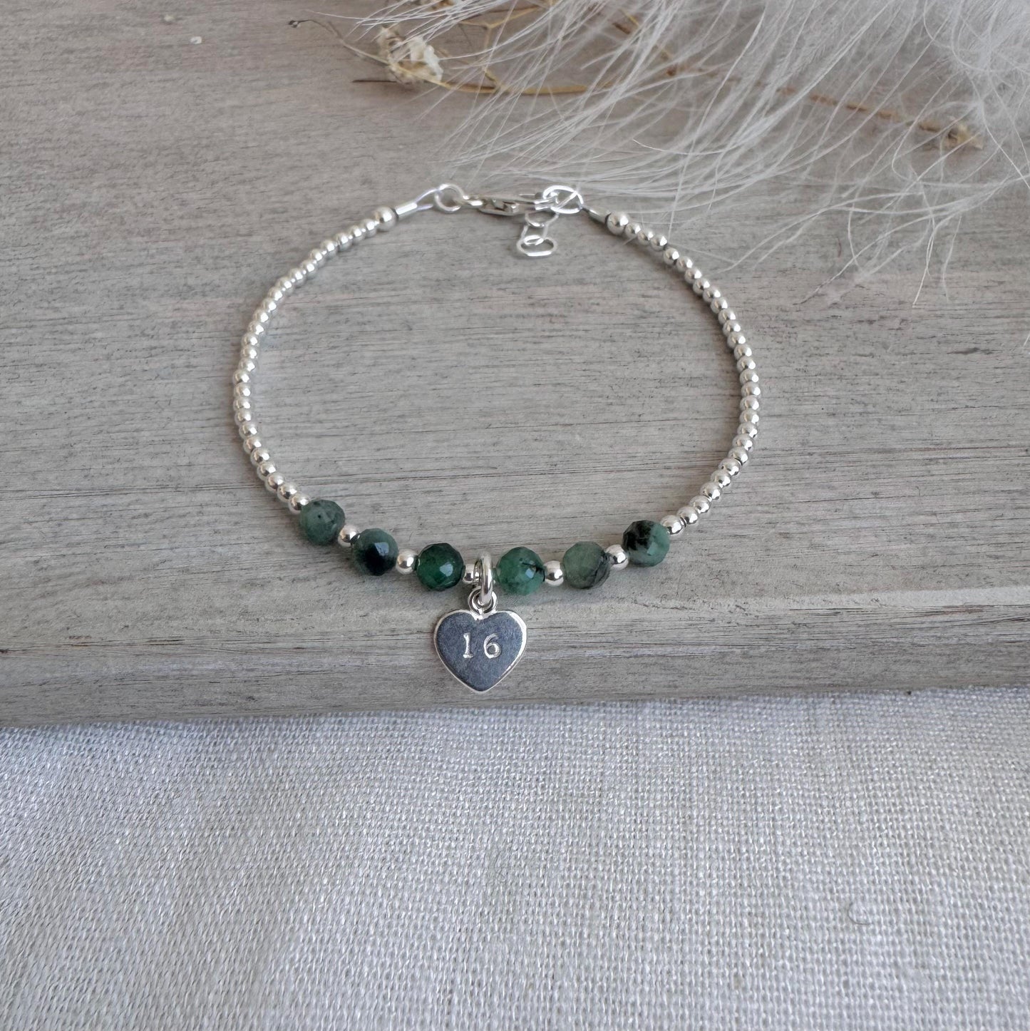 Emerald Bracelet for Milestone Birthday, May Birthstone Jewellery in Sterling Silver