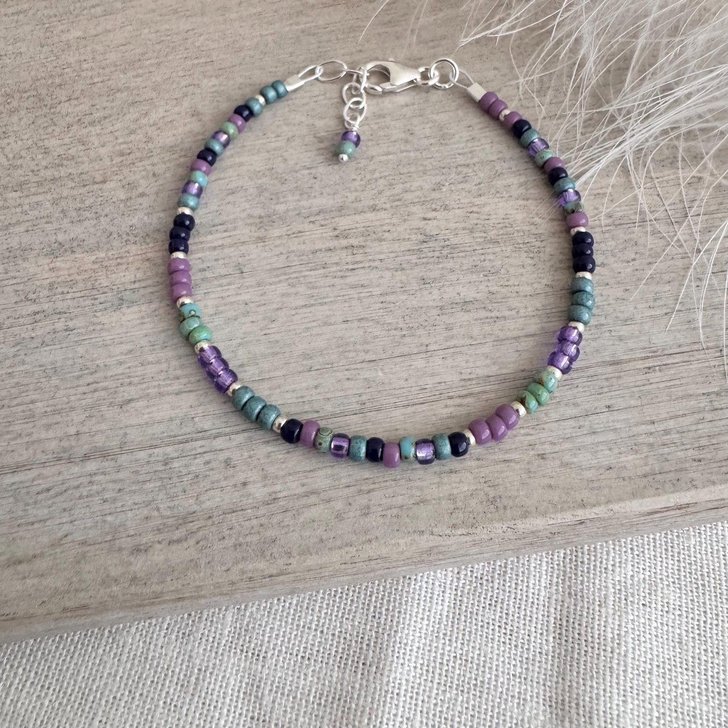 Seed Bead Bracelet Teal Aqua Purple