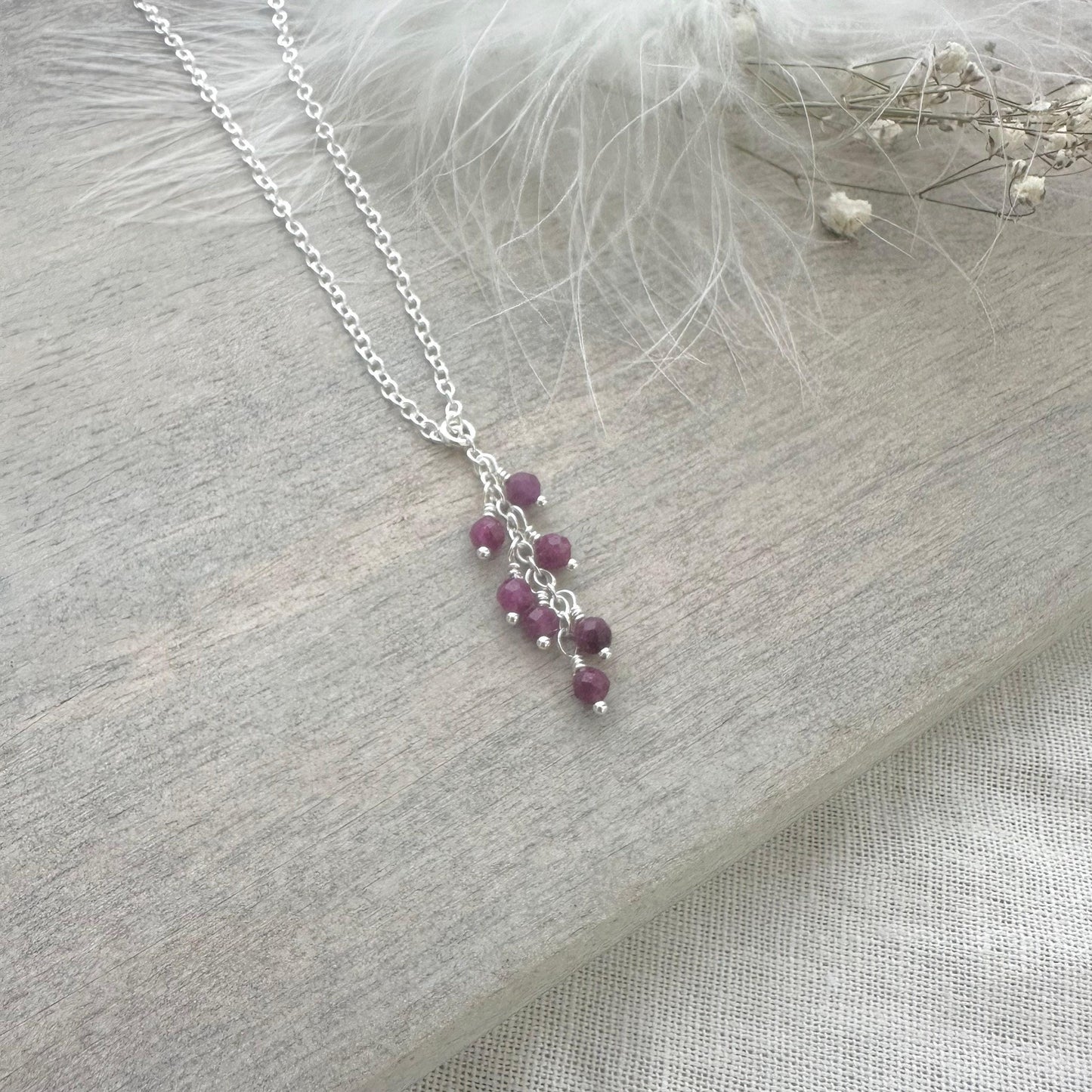 Dainty Ruby Cascade Necklace Sterling Silver, July Birthstone made to order