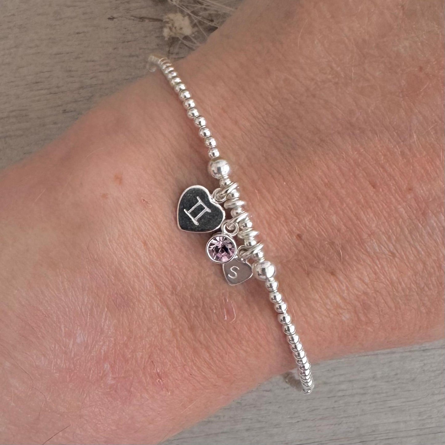 Personalised Star Sign Birthstone Bracelet, Birthday Gift with Zodiac in Sterling Silver