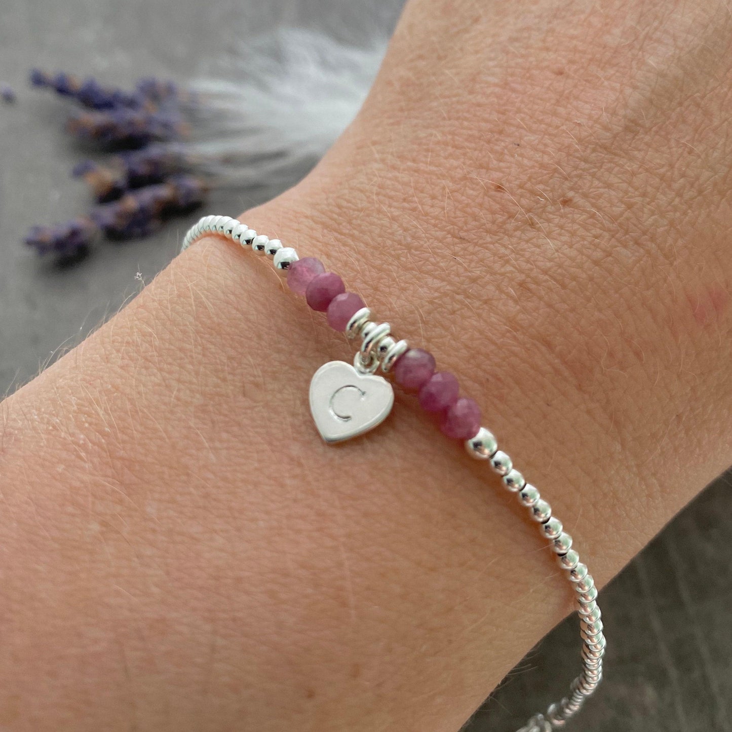 Personalised October Birthstone Bracelet, Pink Tourmaline Jewellery in Sterling Silver