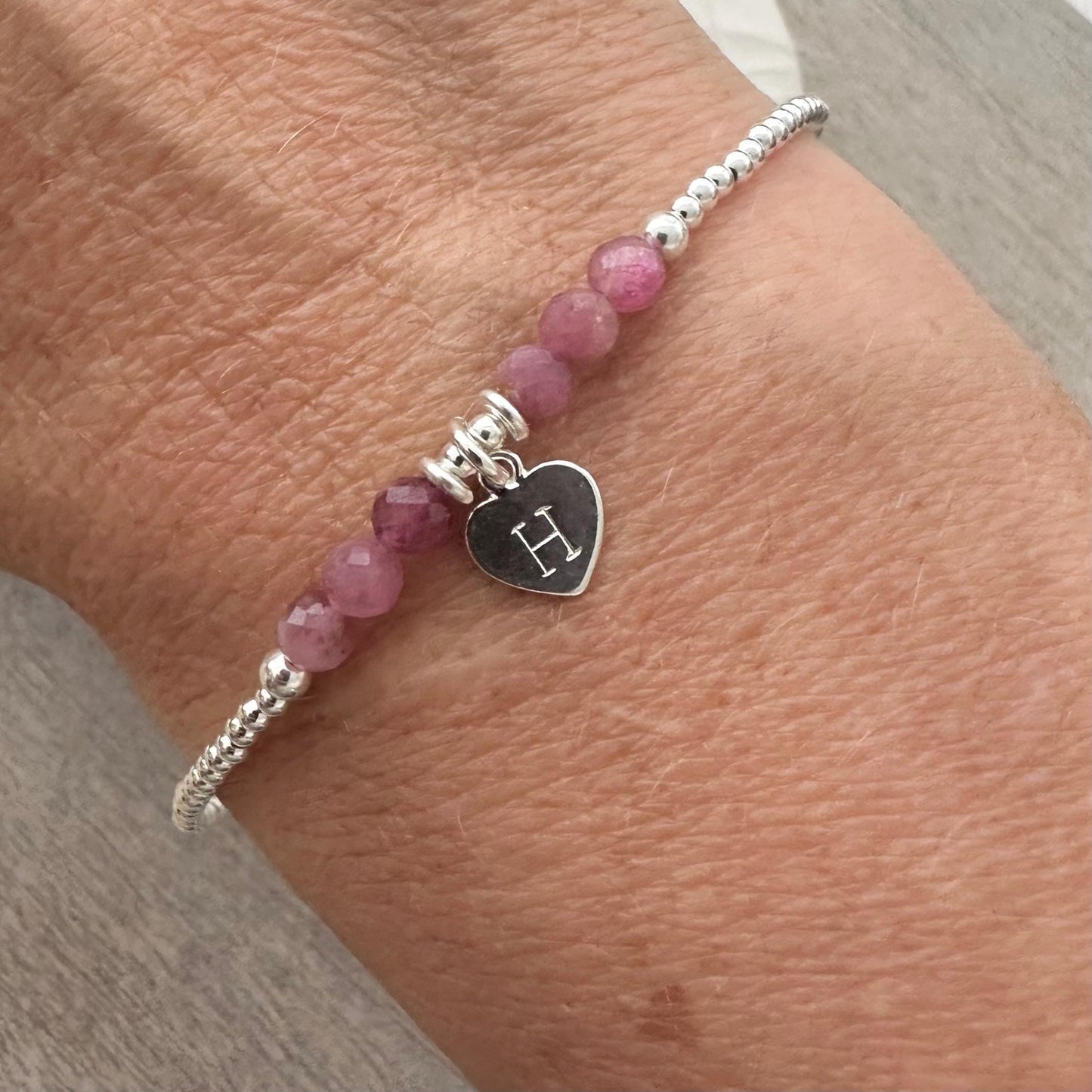 Personalised October Birthstone Bracelet, Pink Tourmaline Jewellery in Sterling Silver