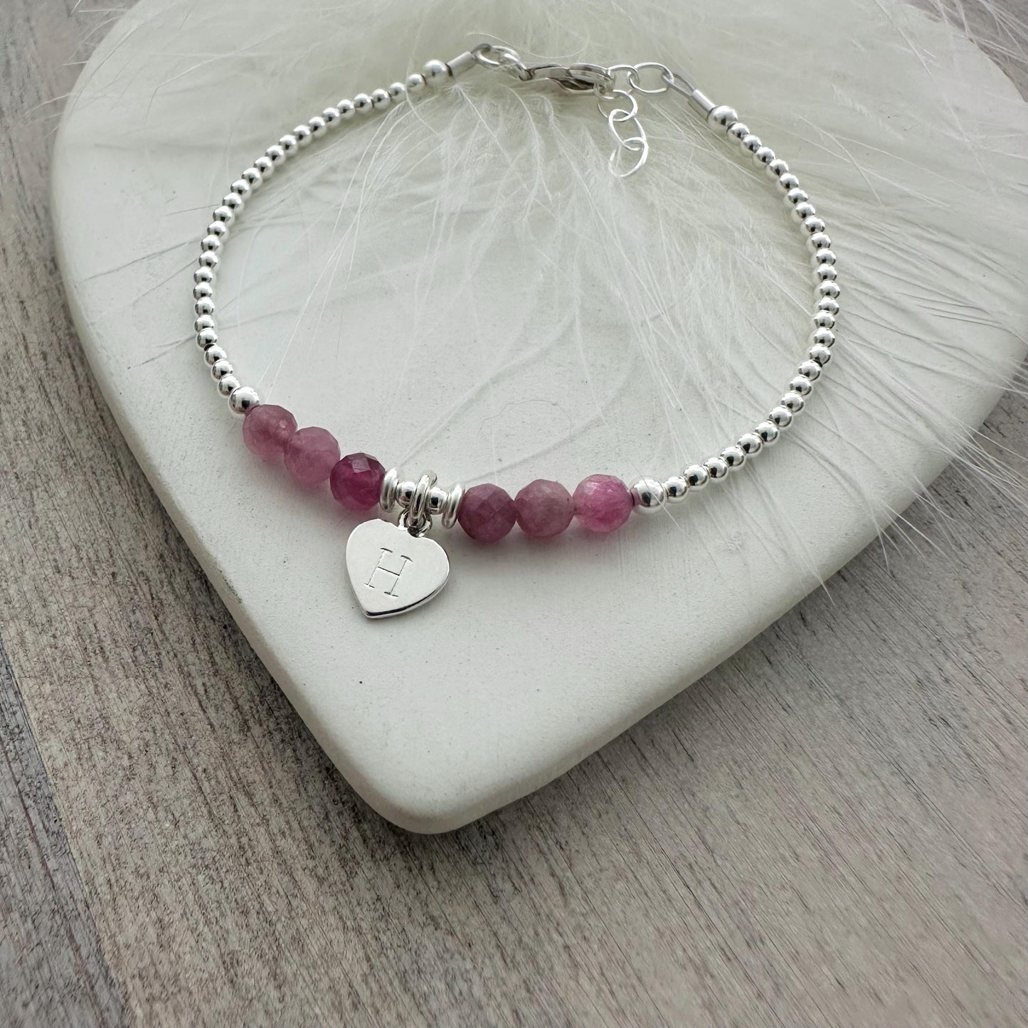 Personalised October Birthstone Bracelet, Pink Tourmaline Jewellery in Sterling Silver