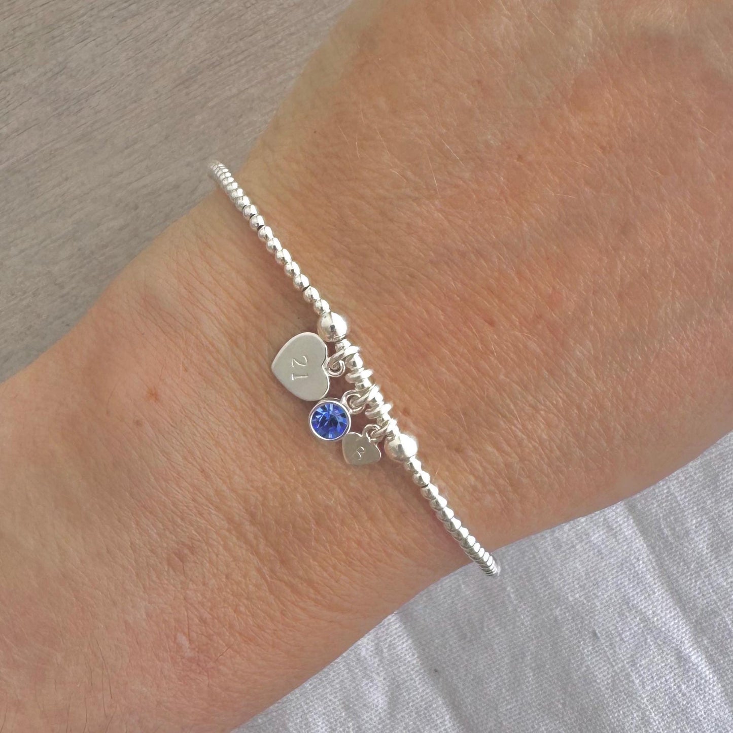 September Birthstone Bracelet for Milestone Birthday, Personalised Initial & Age in Sterling Silver for 16th 18th 21st 30th 40th or 50th