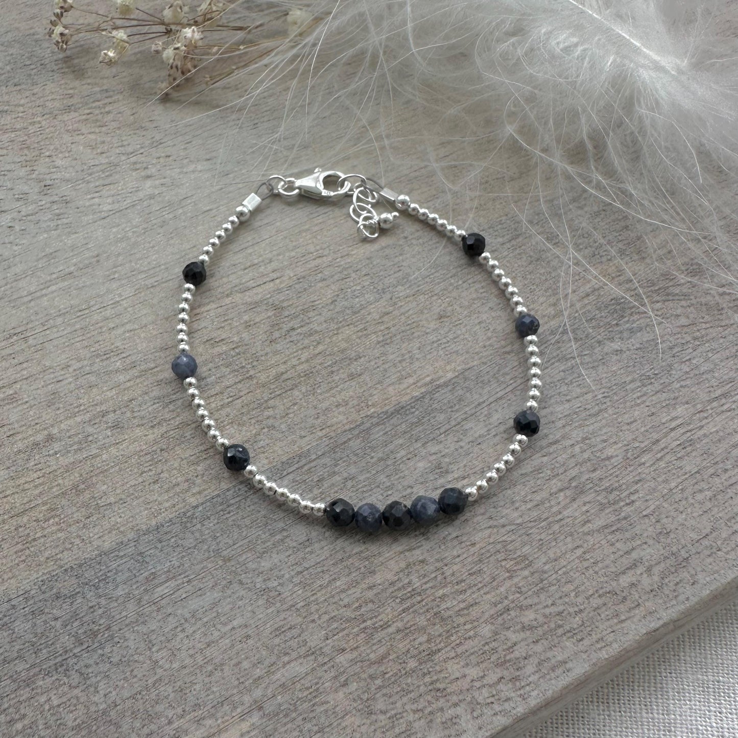 Dainty Blue Sapphire Bracelet in Sterling Silver, September Birthstone