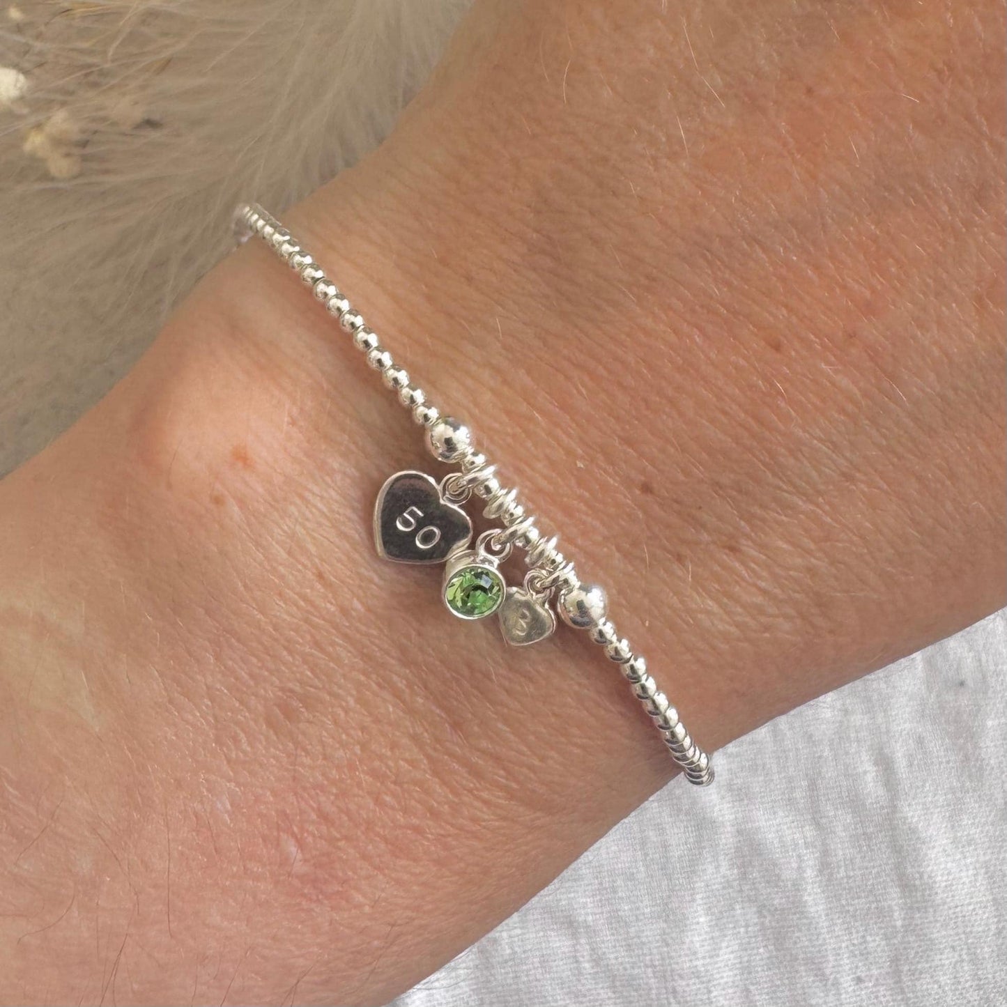 August Birthstone Bracelet for Milestone Birthday, Personalised Initial & Age in Sterling Silver for 16th 18th 21st 30th 40th or 50th