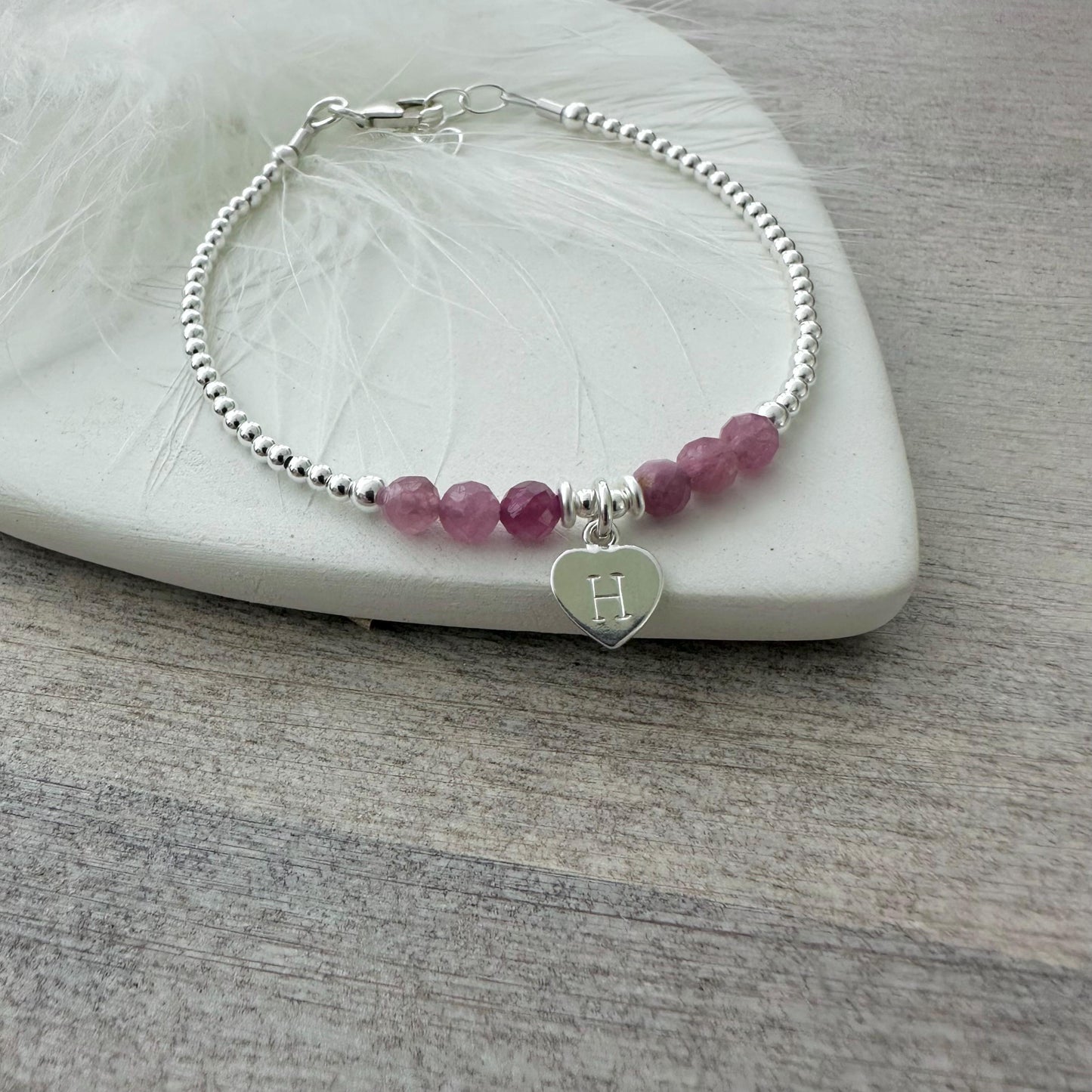 Personalised October Birthstone Bracelet, Pink Tourmaline Jewellery in Sterling Silver