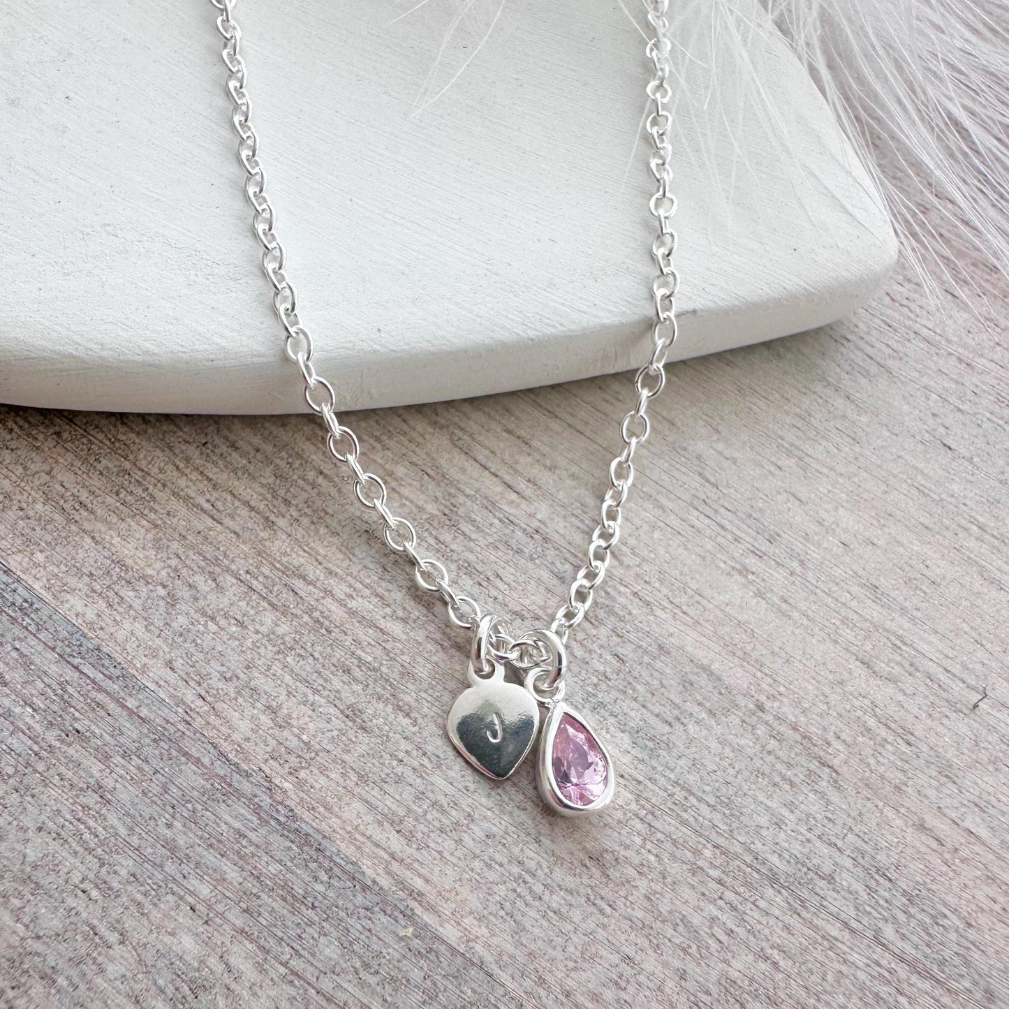 Personalised October Cubic zirconia Crystal Birthstone Initial Necklace, October Birthday gift for women