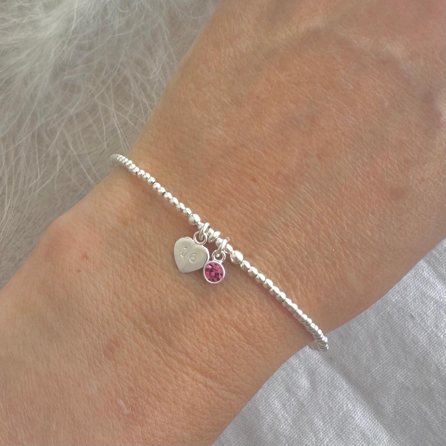 October Birthstone Bracelet, Milestone Birthday Gift with CZ or crystal in sterling silver for 16th 18th 21st 30th 40th 50th 60th for women