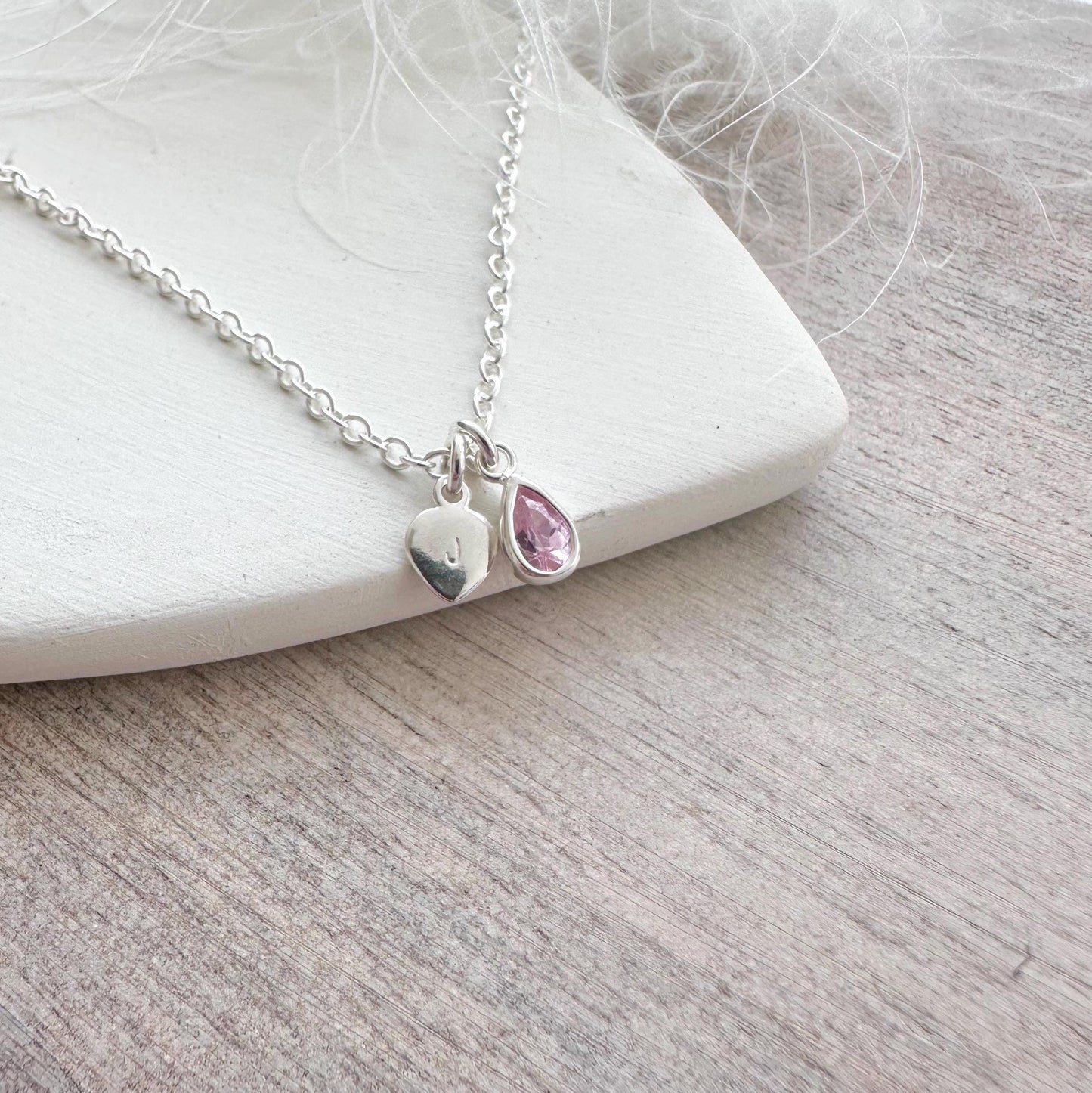 Personalised October Cubic zirconia Crystal Birthstone Initial Necklace, October Birthday gift for women