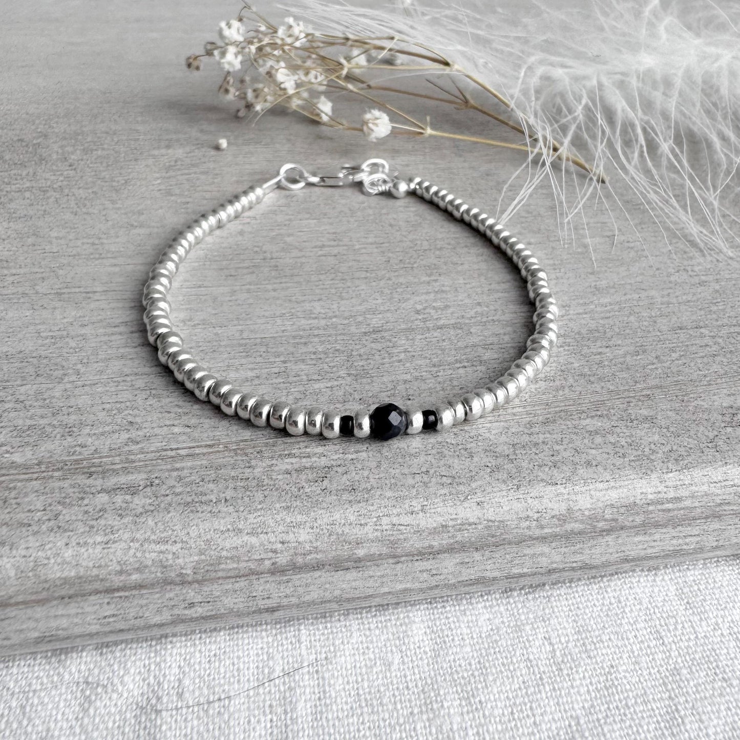 Dainty September Birthstone seed bead bracelet, Sapphire jewellery