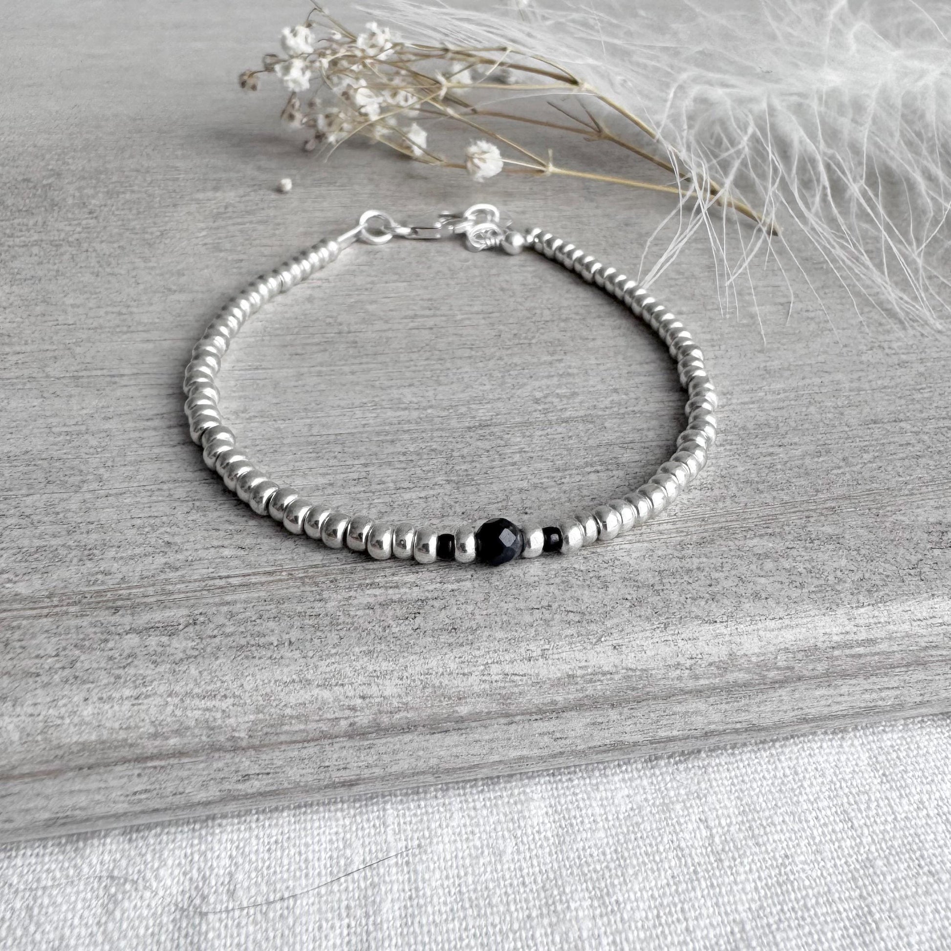 Dainty September Birthstone seed bead bracelet, Sapphire jewellery